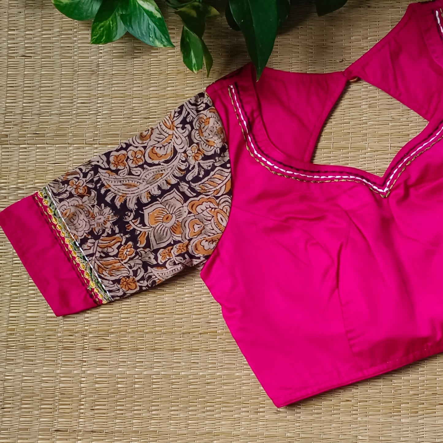 Rani Pink Kalamkari patchwork blouse