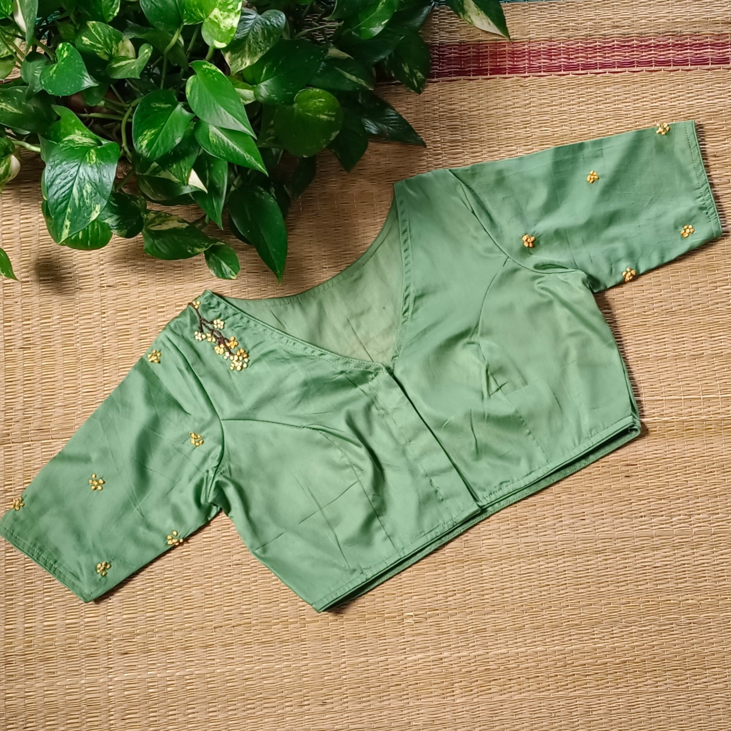 Pista Green Knot Work Blouse