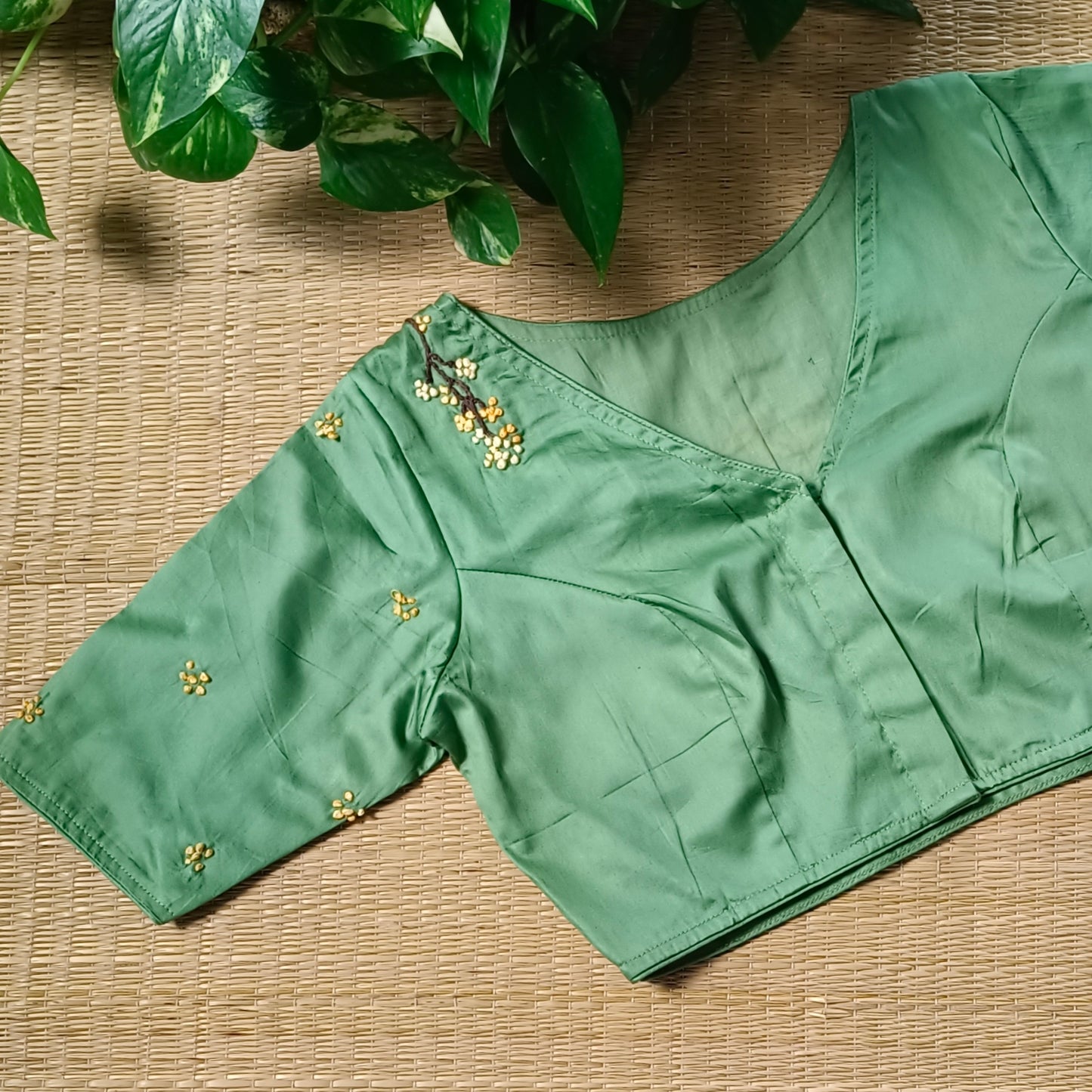 Pista Green Knot Work Blouse