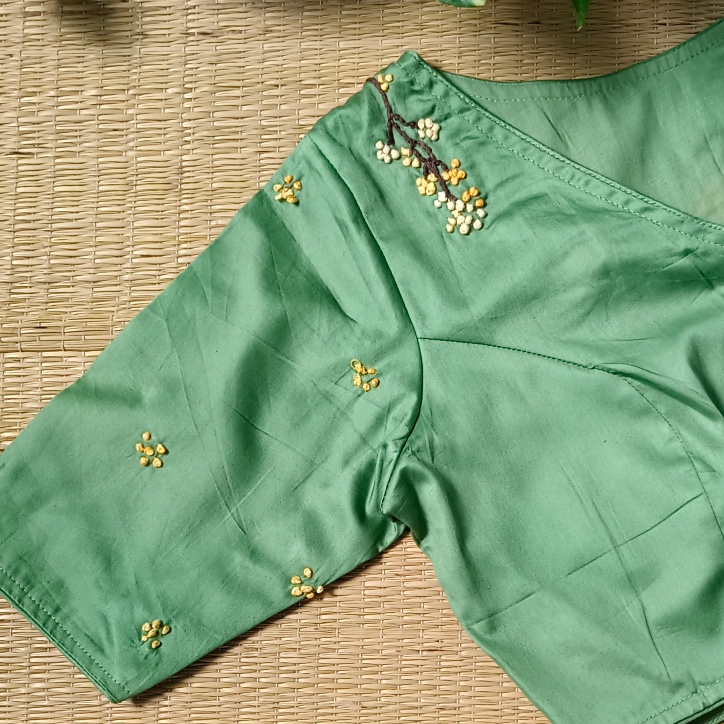 Pista Green Knot Work Blouse