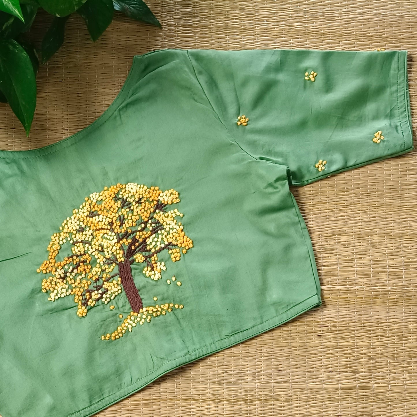 Pista Green Knot Work Blouse