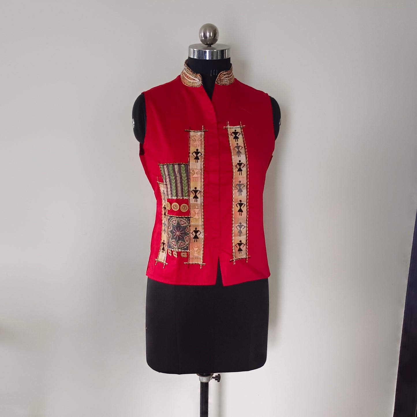 Cherry Red Applique Work long blouse