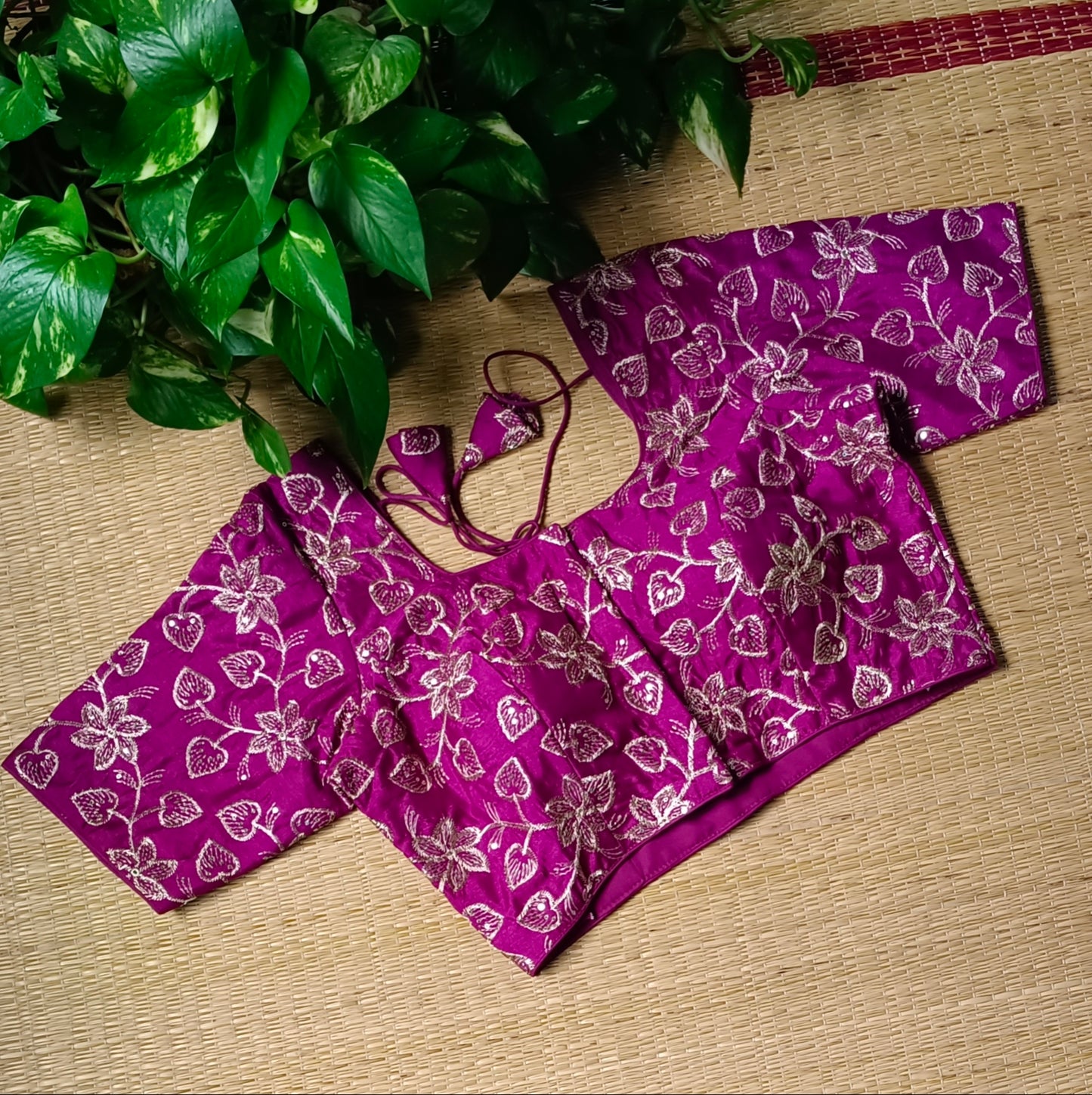 Magenta sequence embroidery blouse