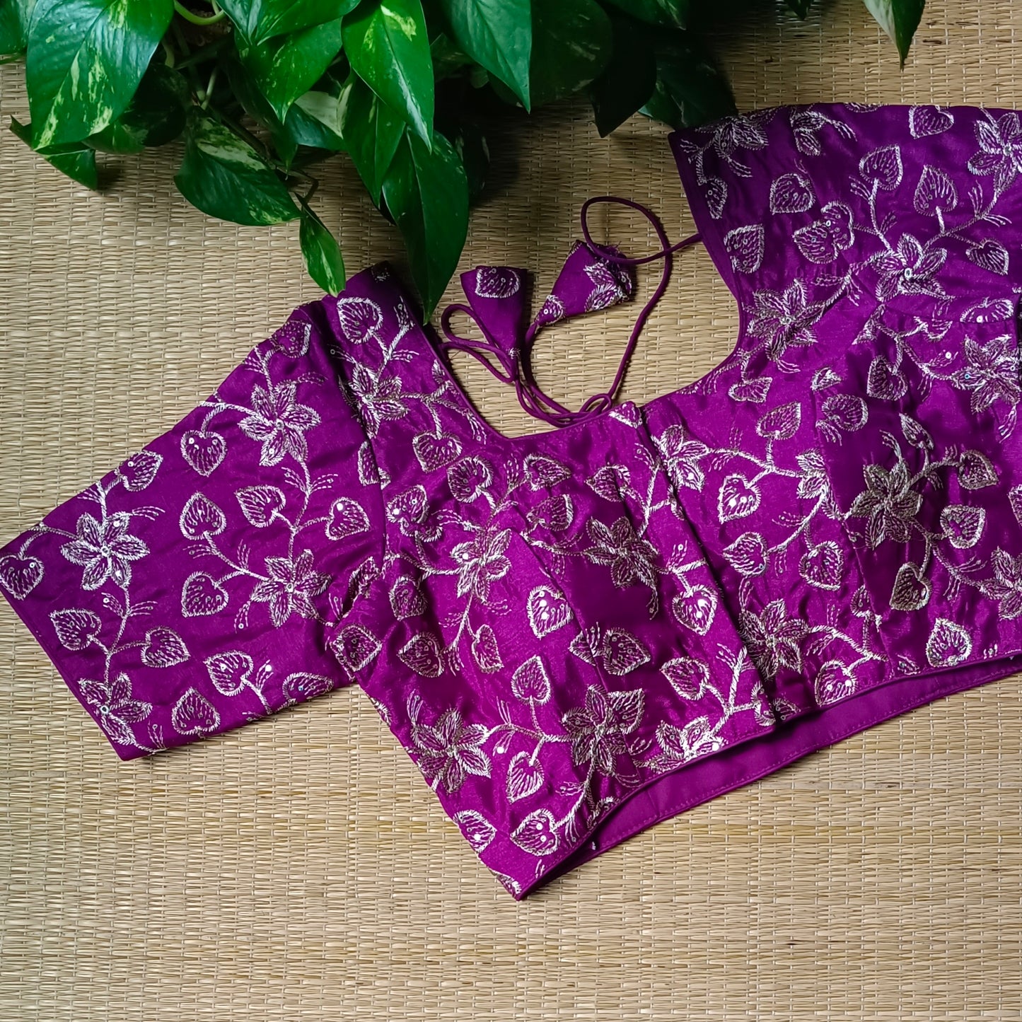 Magenta sequence embroidery blouse