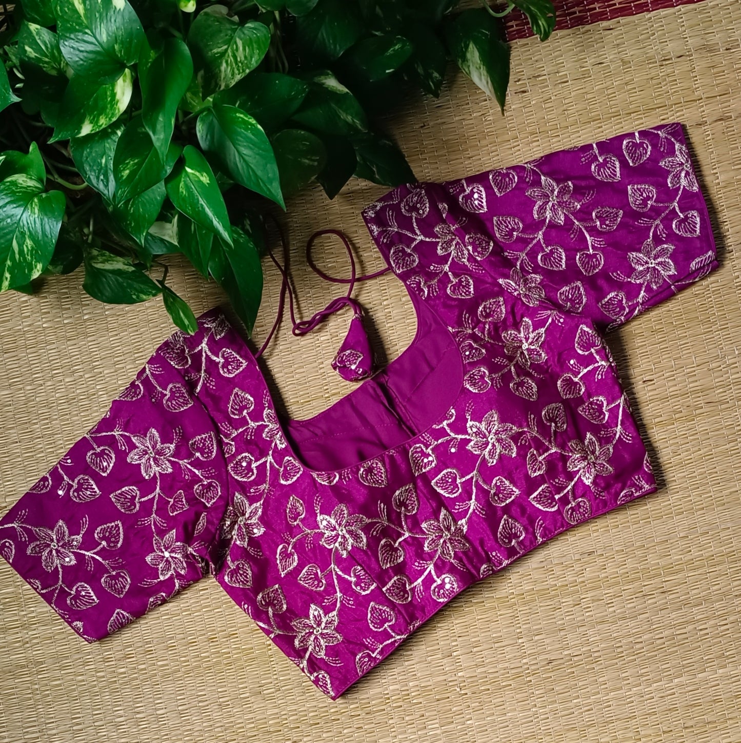 Magenta sequence embroidery blouse