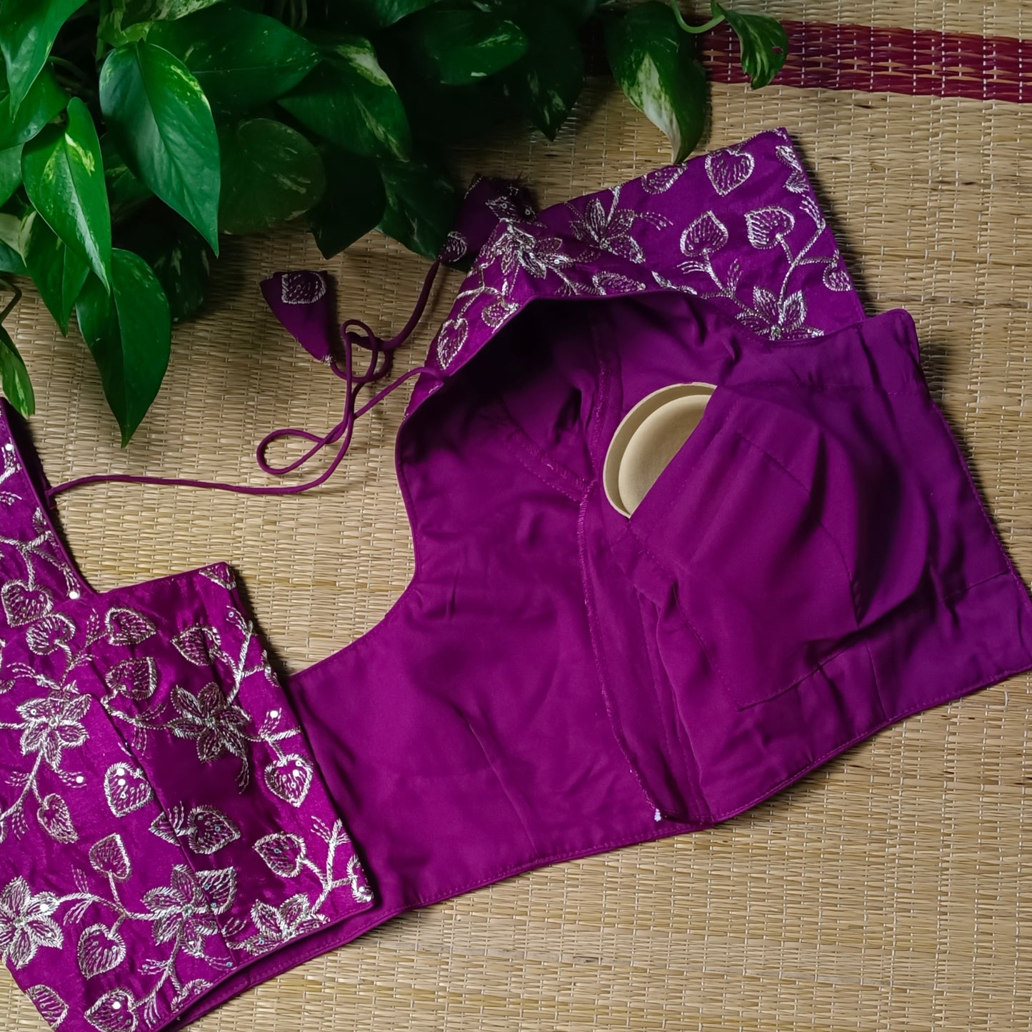 Magenta sequence embroidery blouse