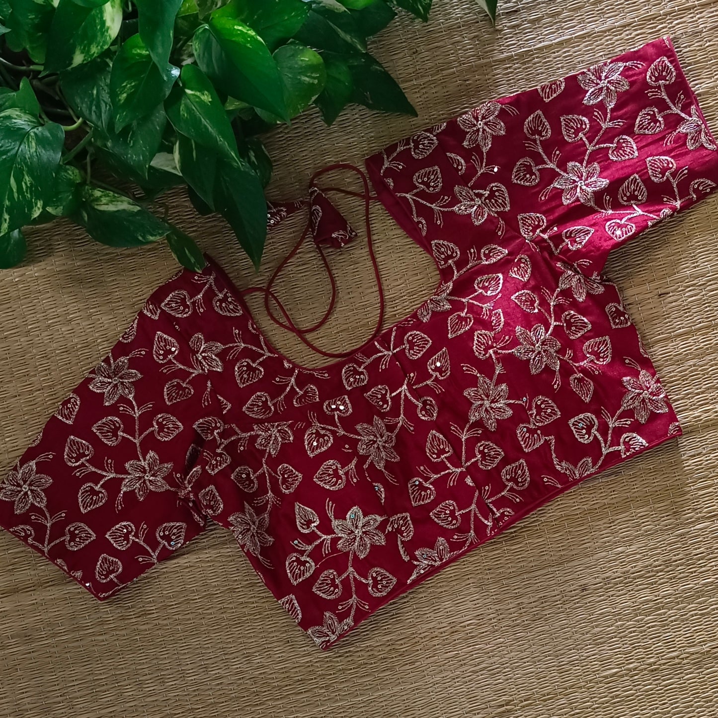 Maroon sequence embroidery blouse