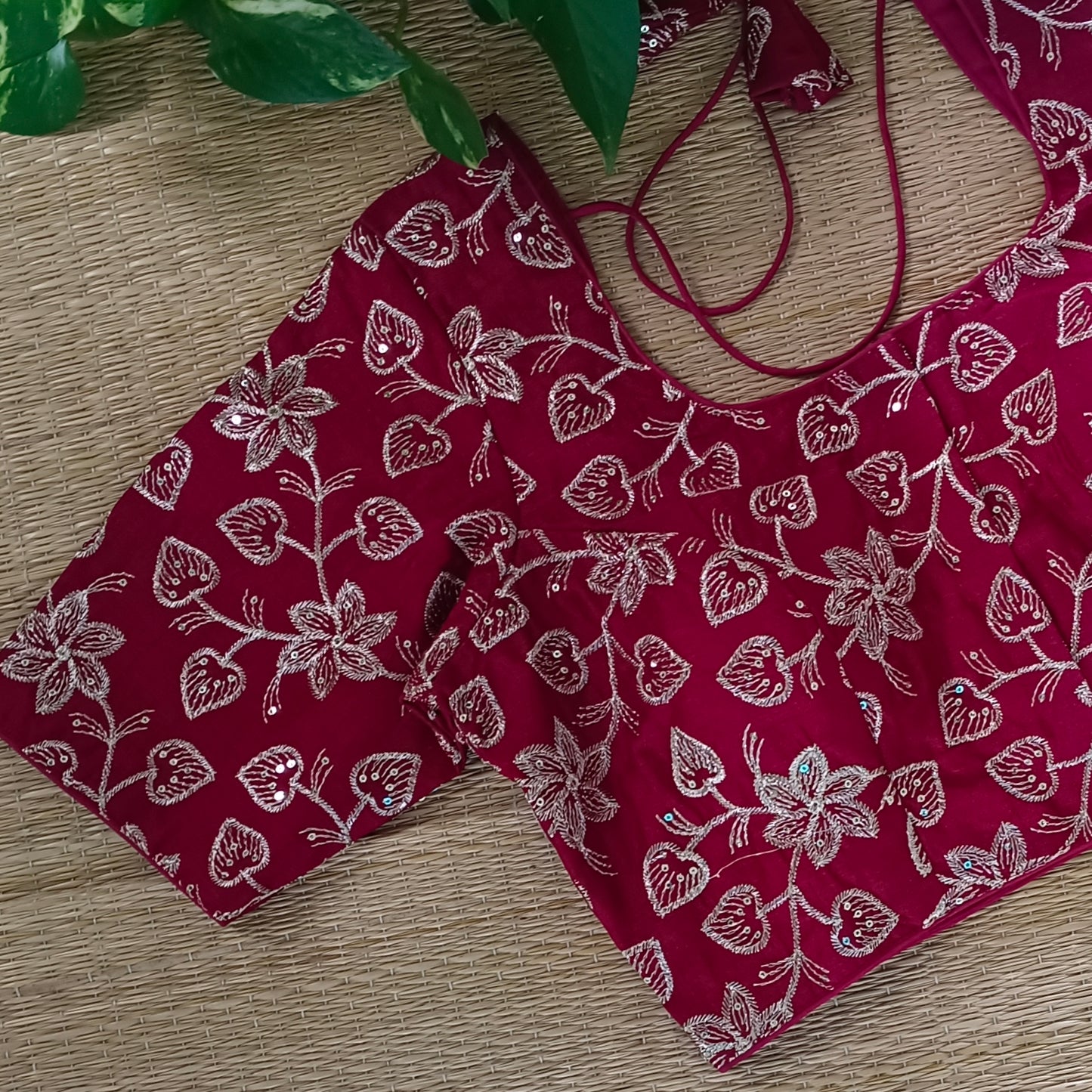 Maroon sequence embroidery blouse