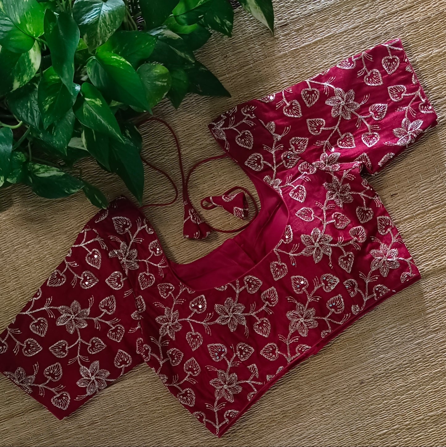 Maroon sequence embroidery blouse