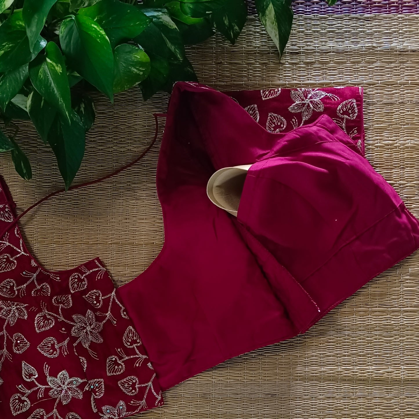 Maroon sequence embroidery blouse