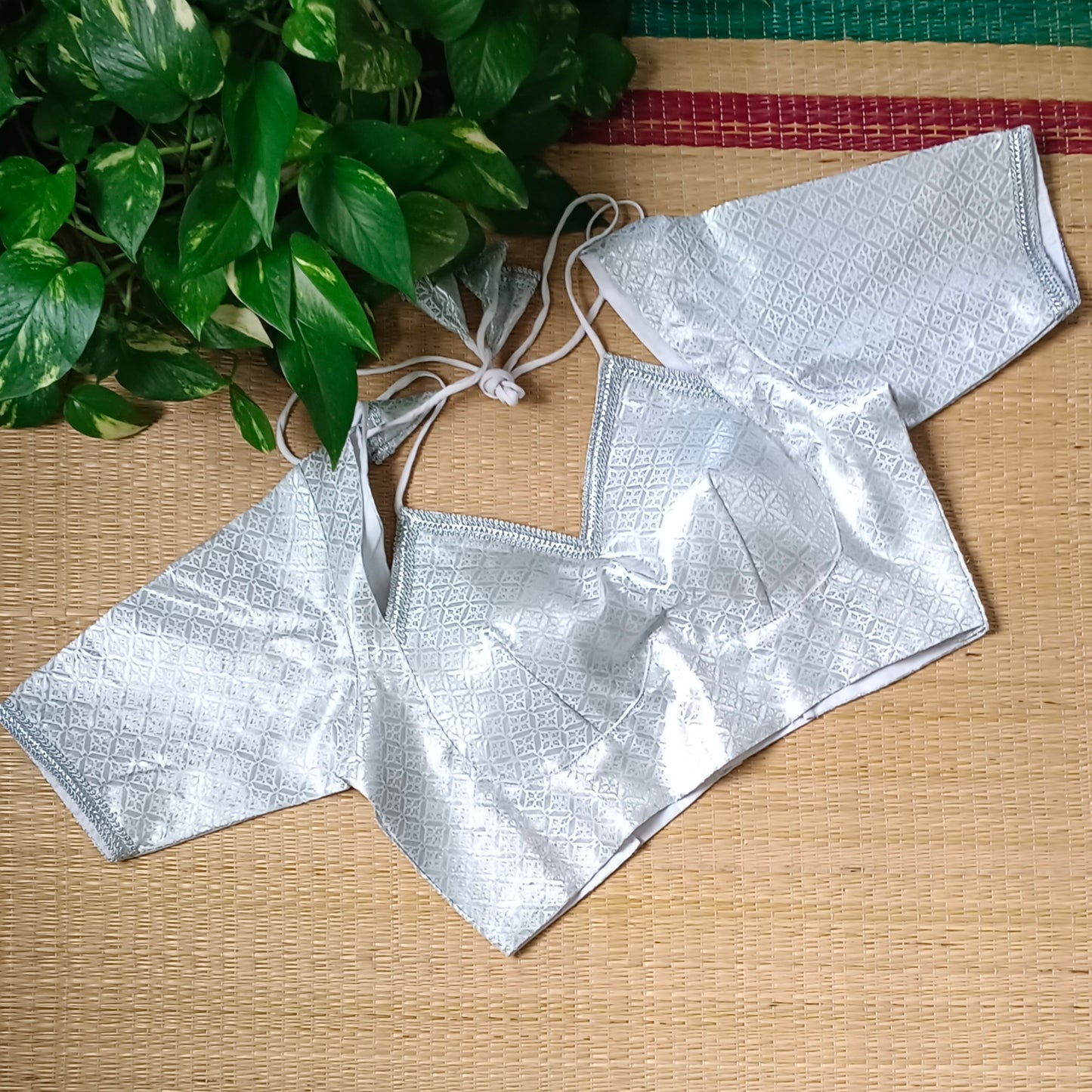 Silver Banarasi Masaba Neck Blouse