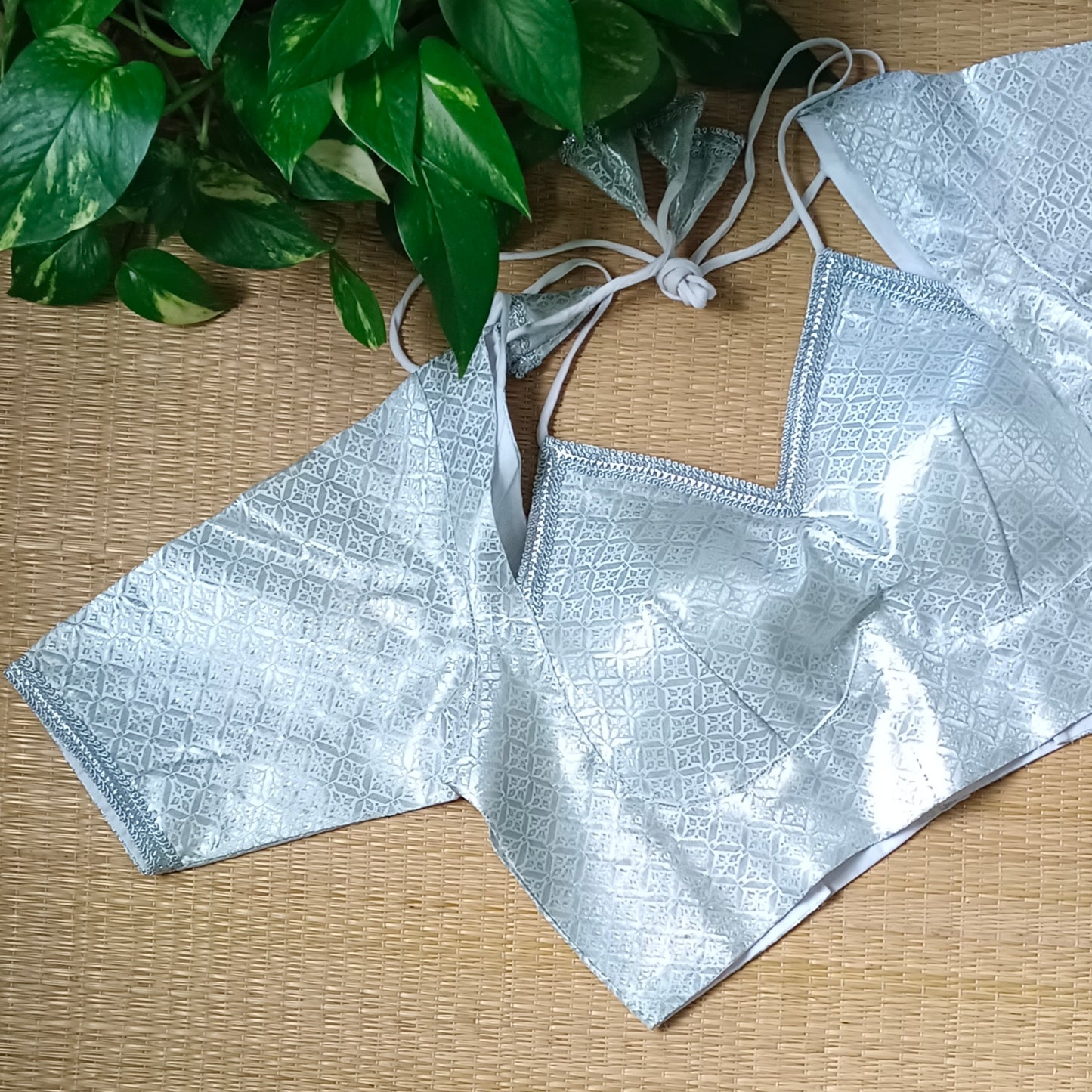 Silver Banarasi Masaba Neck Blouse