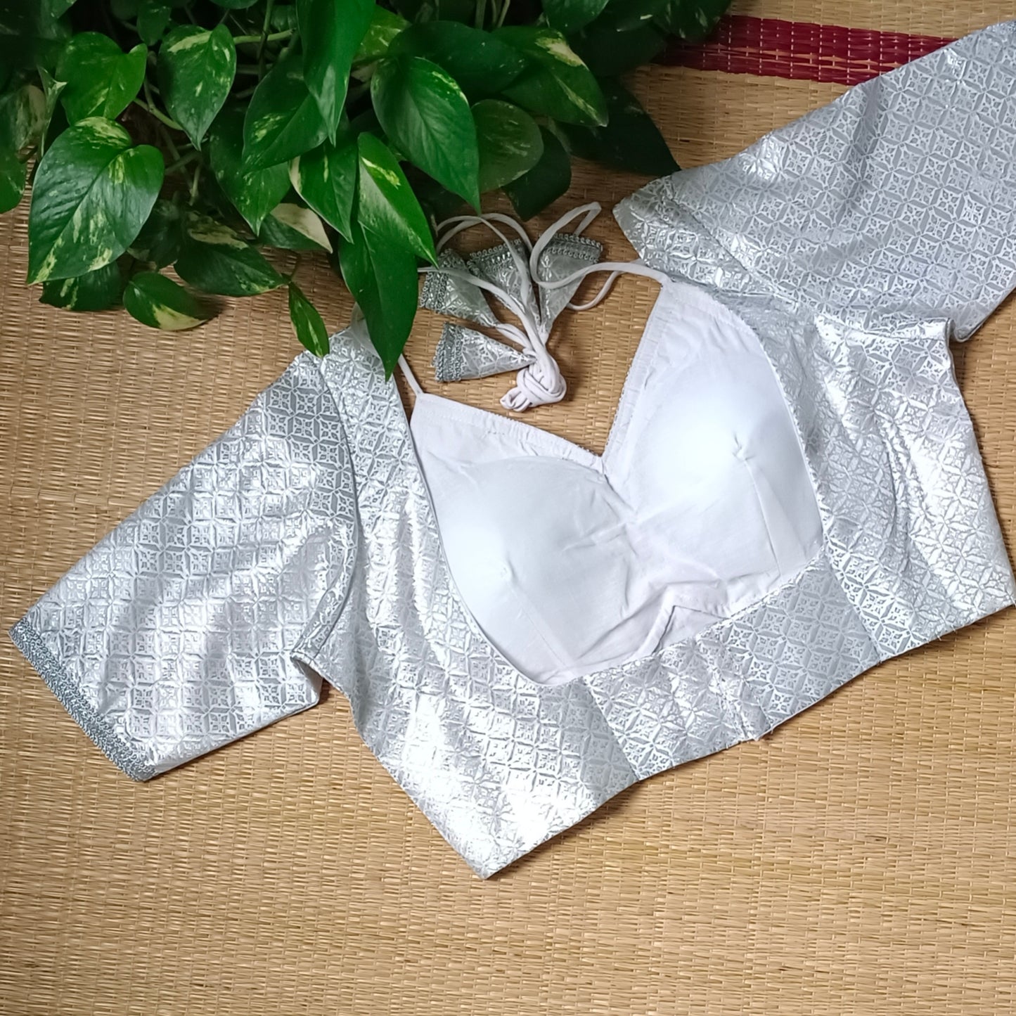 Silver Banarasi Masaba Neck Blouse