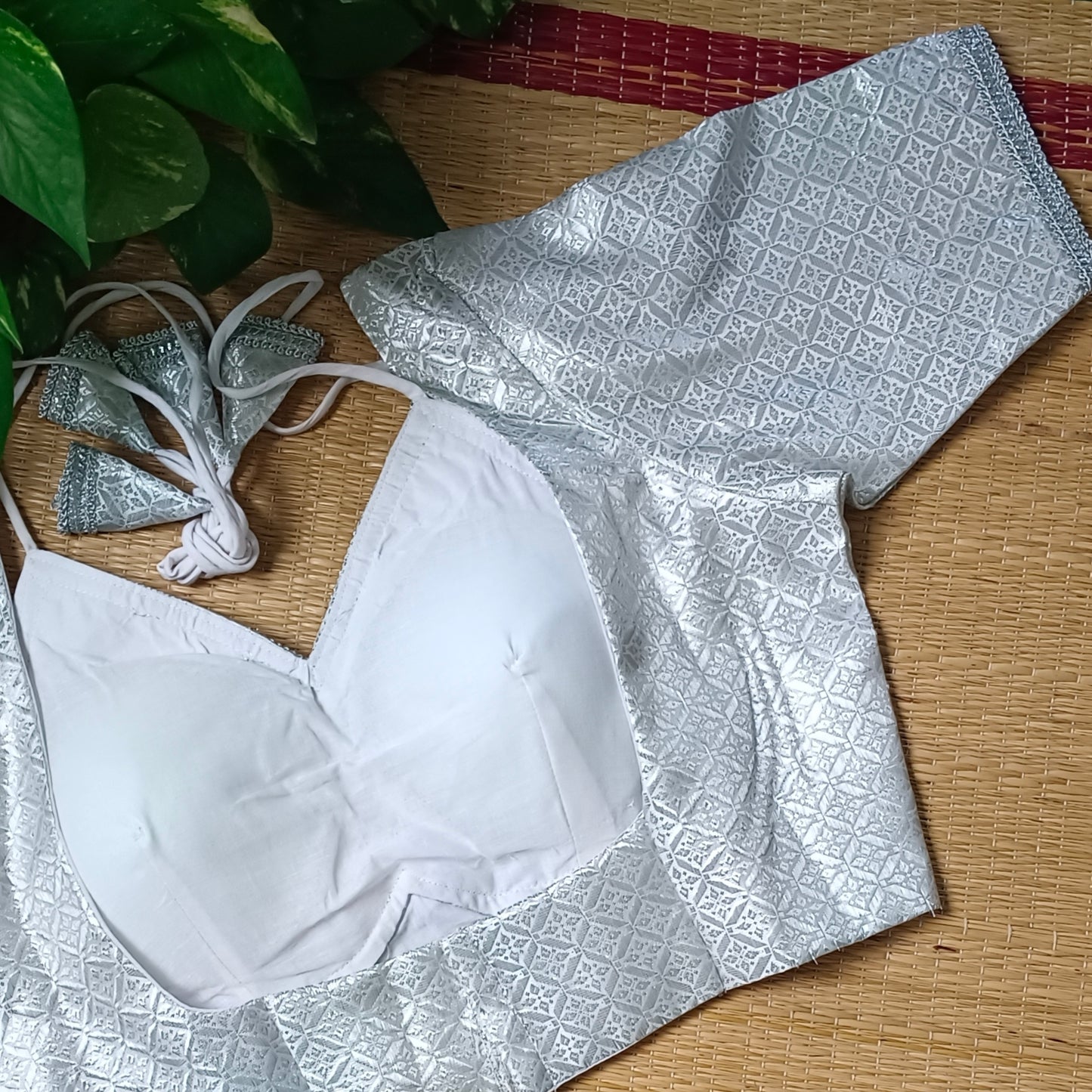 Silver Banarasi Masaba Neck Blouse
