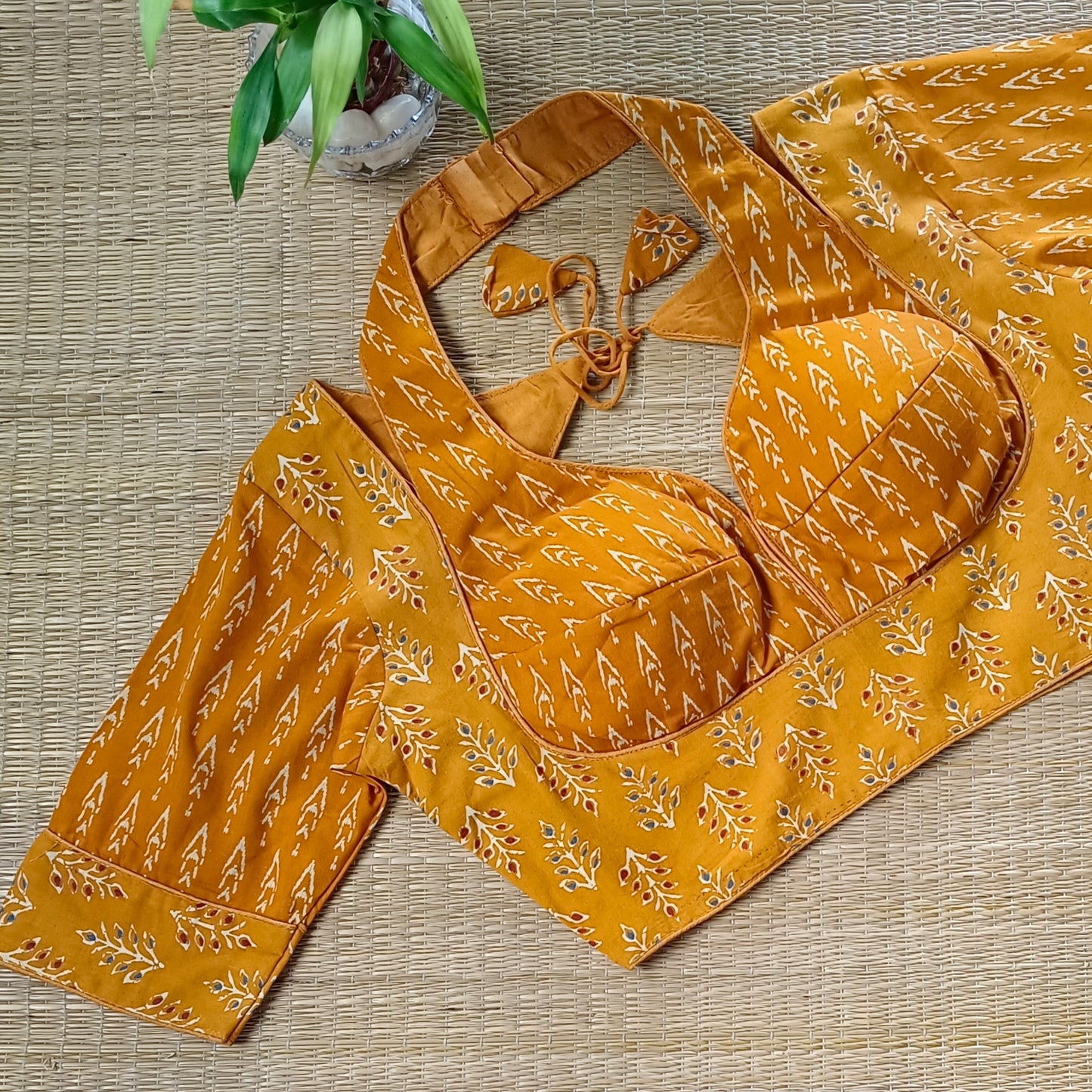 Mustard Masaba Neck Ajrak Blouse