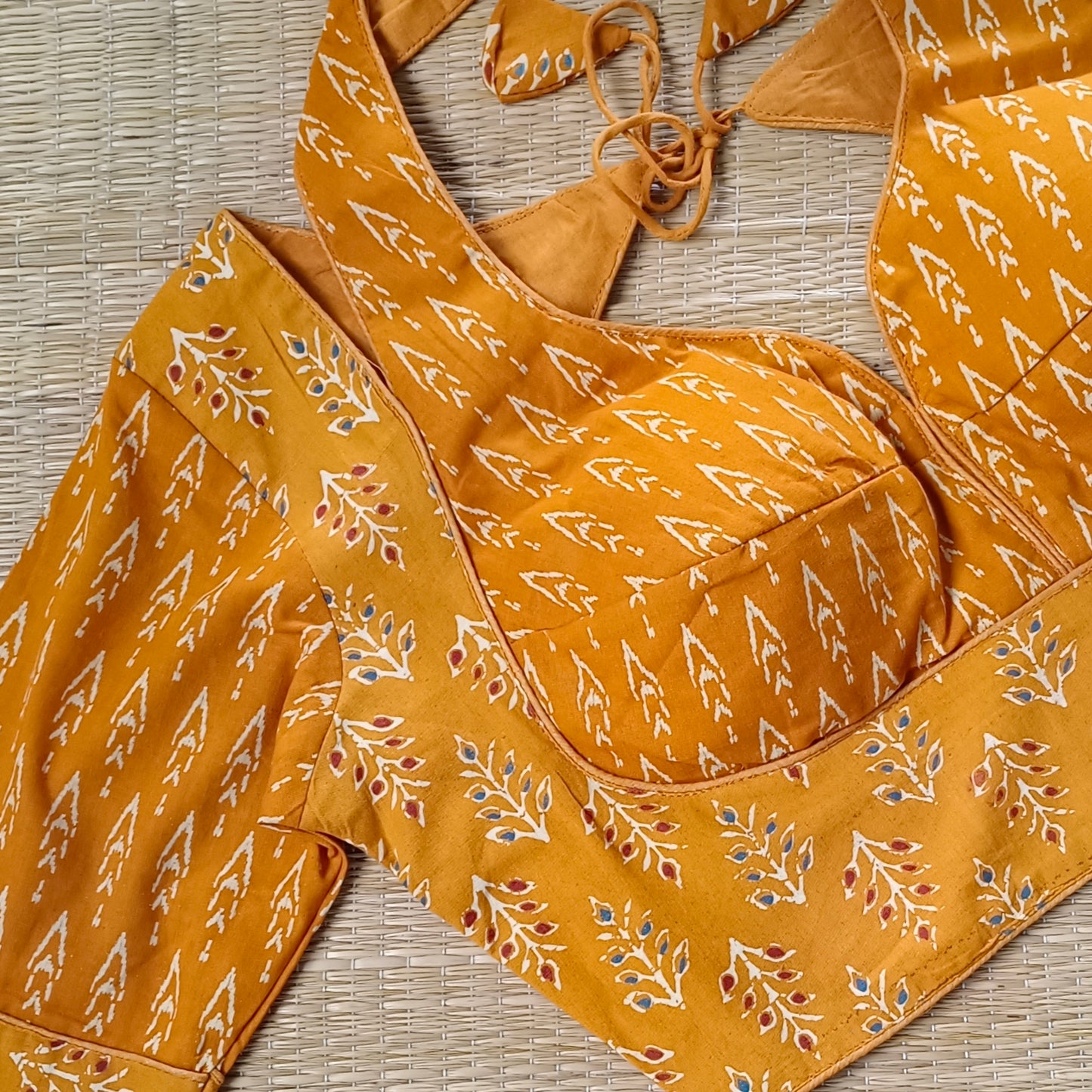 Mustard Masaba Neck Ajrak Blouse
