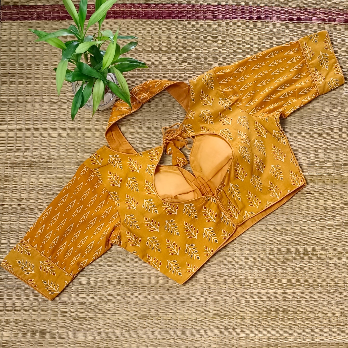 Mustard Masaba Neck Ajrak Blouse