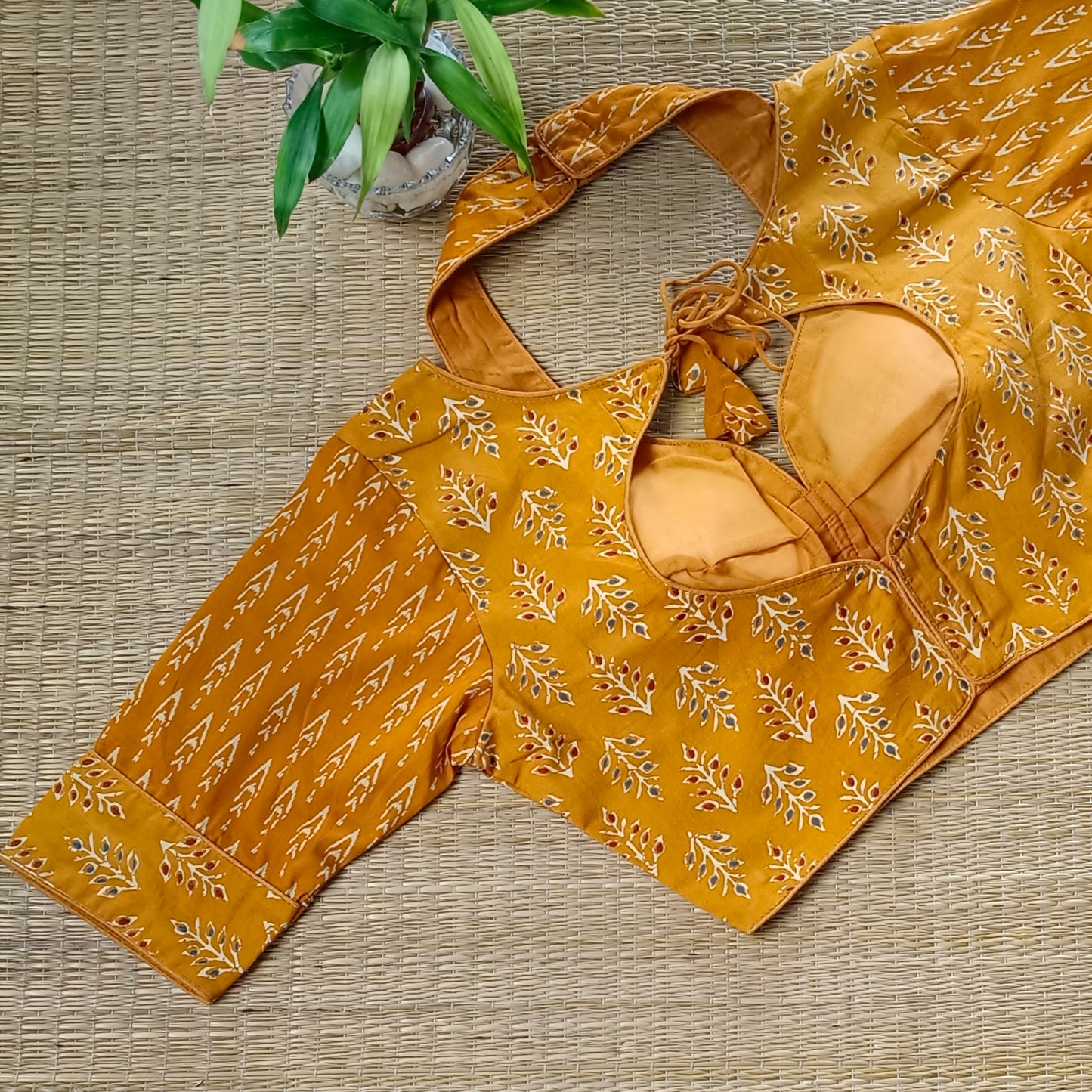 Mustard Masaba Neck Ajrak Blouse