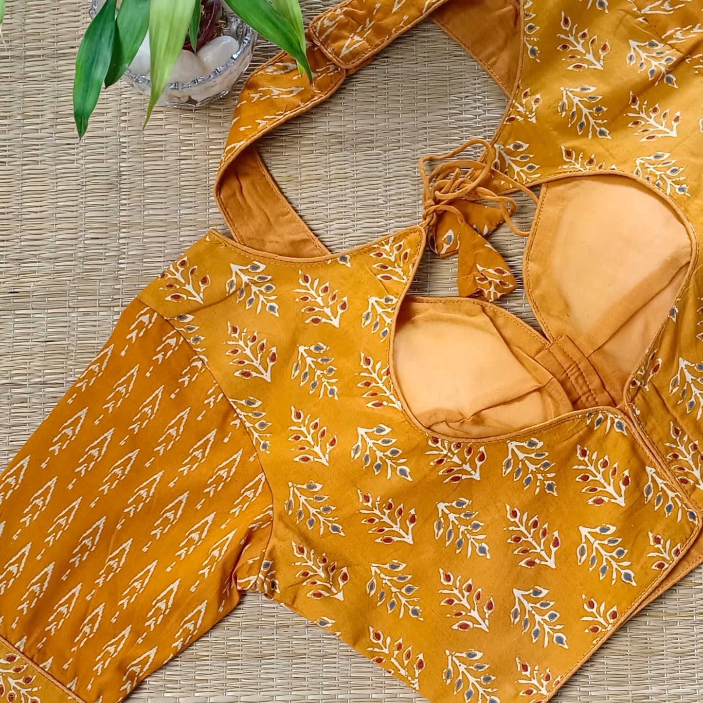 Mustard Masaba Neck Ajrak Blouse