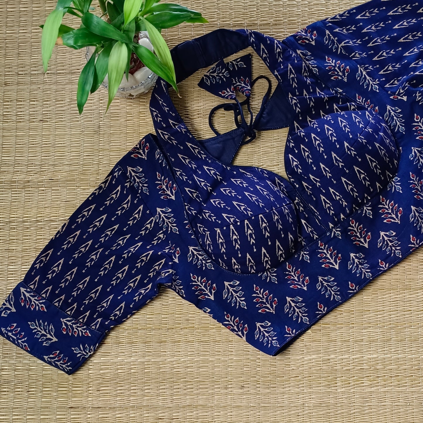 Navy Blue Masaba Neck Ajrak Blouse