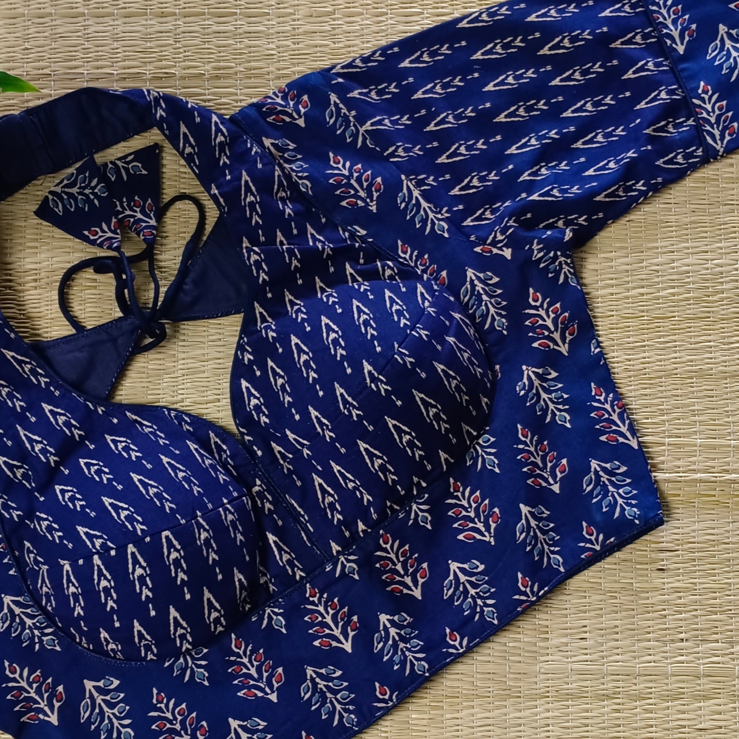 Navy Blue Masaba Neck Ajrak Blouse