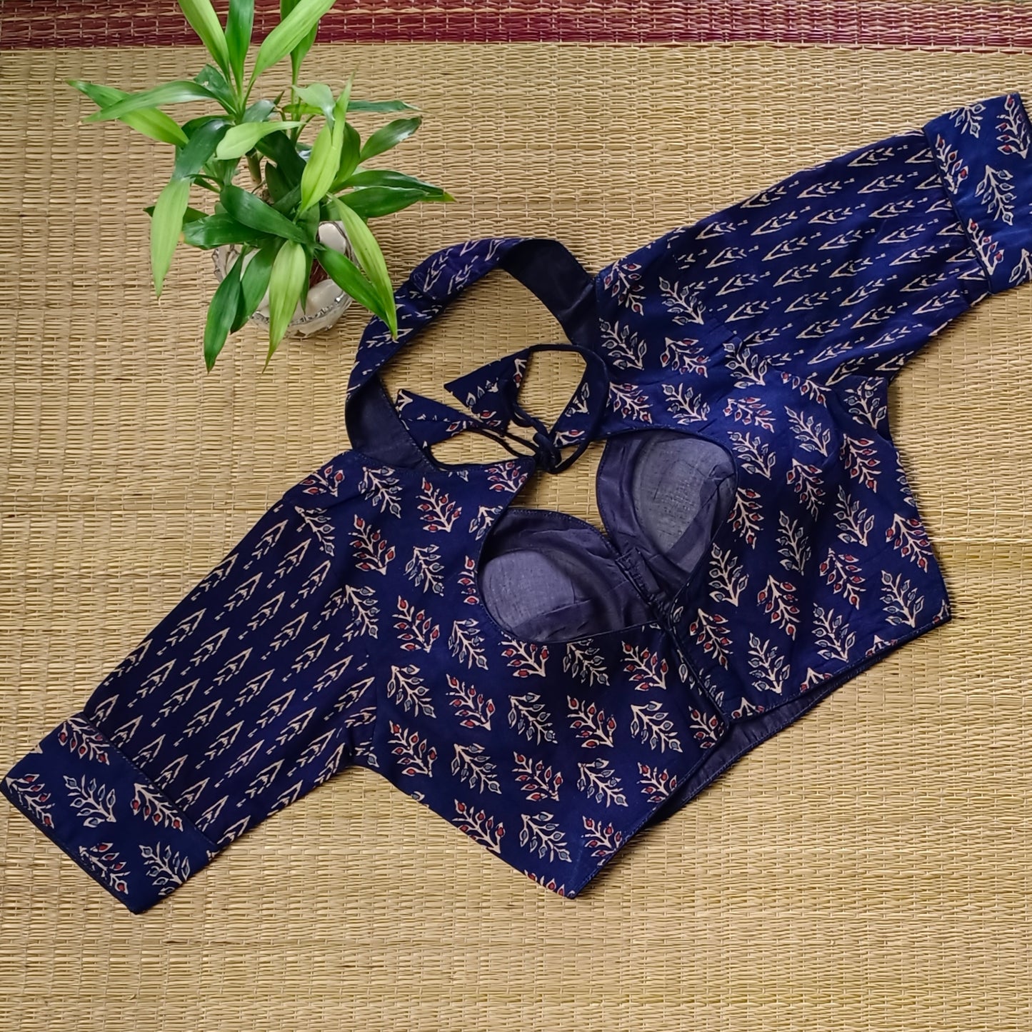 Navy Blue Masaba Neck Ajrak Blouse