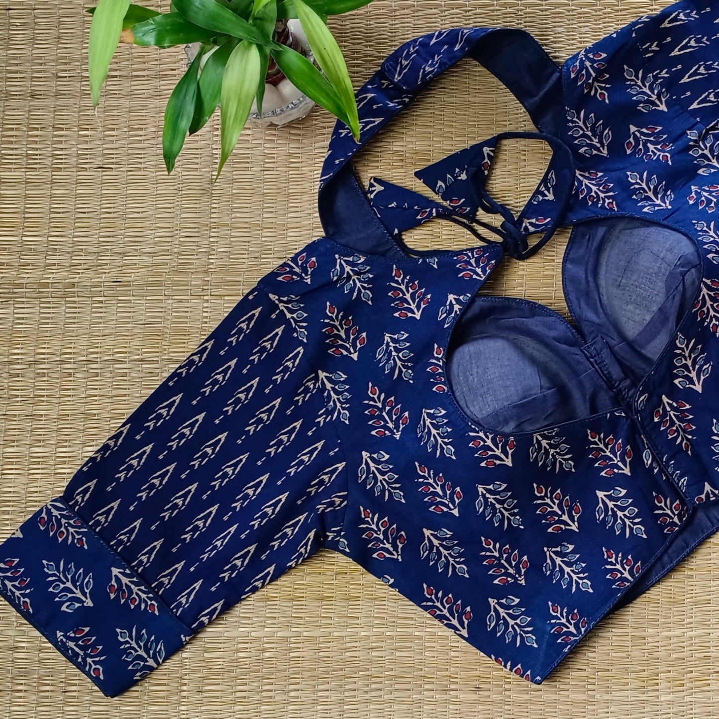 Navy Blue Masaba Neck Ajrak Blouse