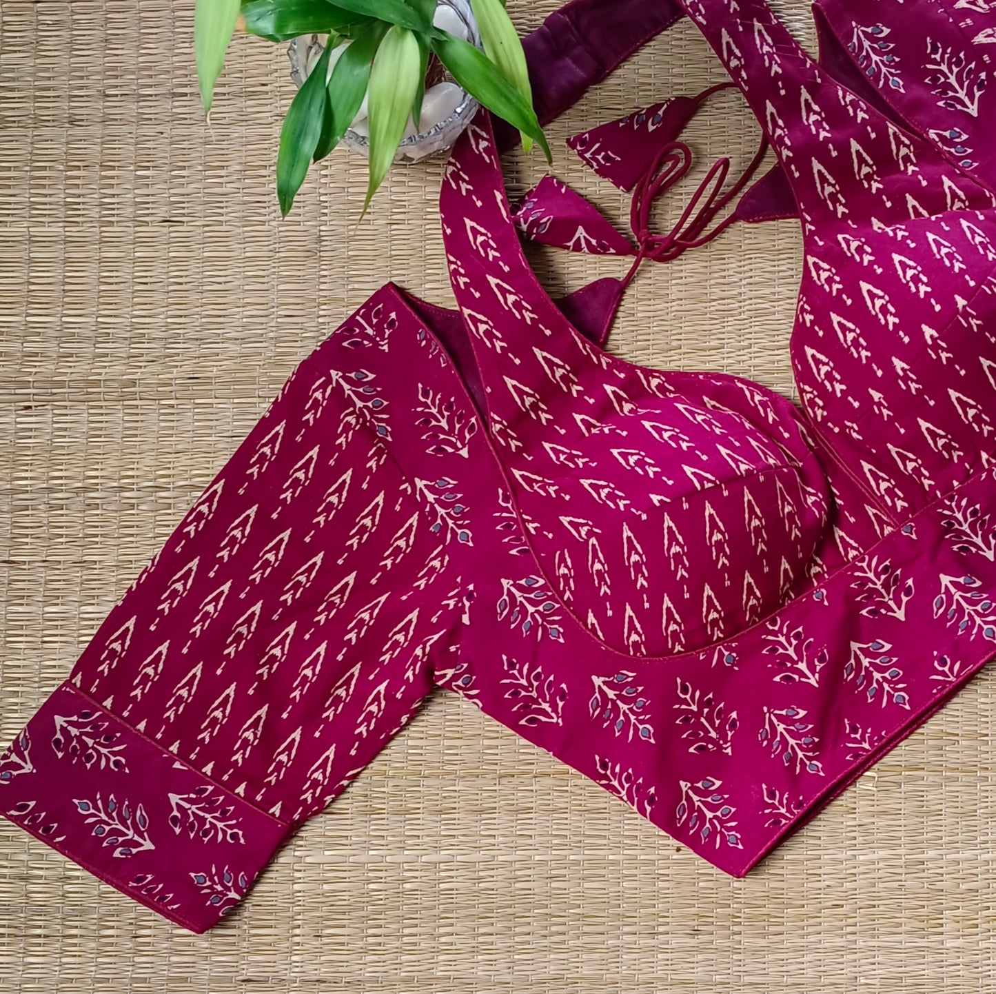 Maroon Masaba Neck Ajrak Blouse