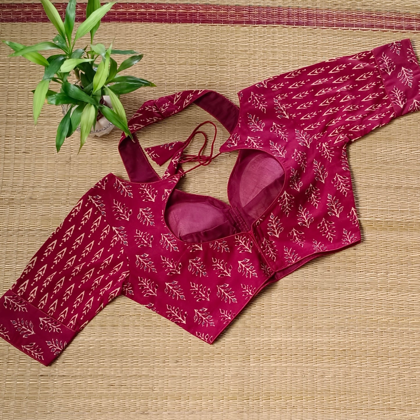 Maroon Masaba Neck Ajrak Blouse
