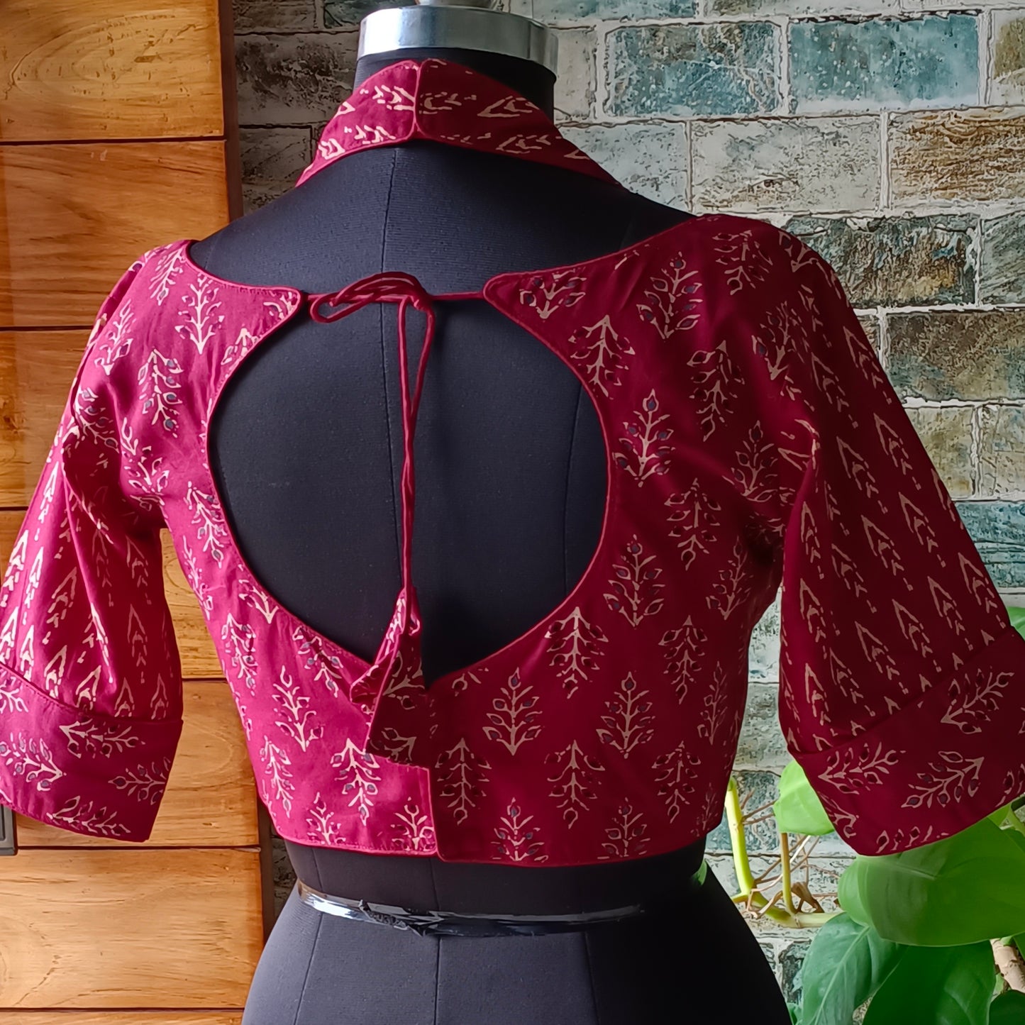 Maroon Masaba Neck Ajrak Blouse