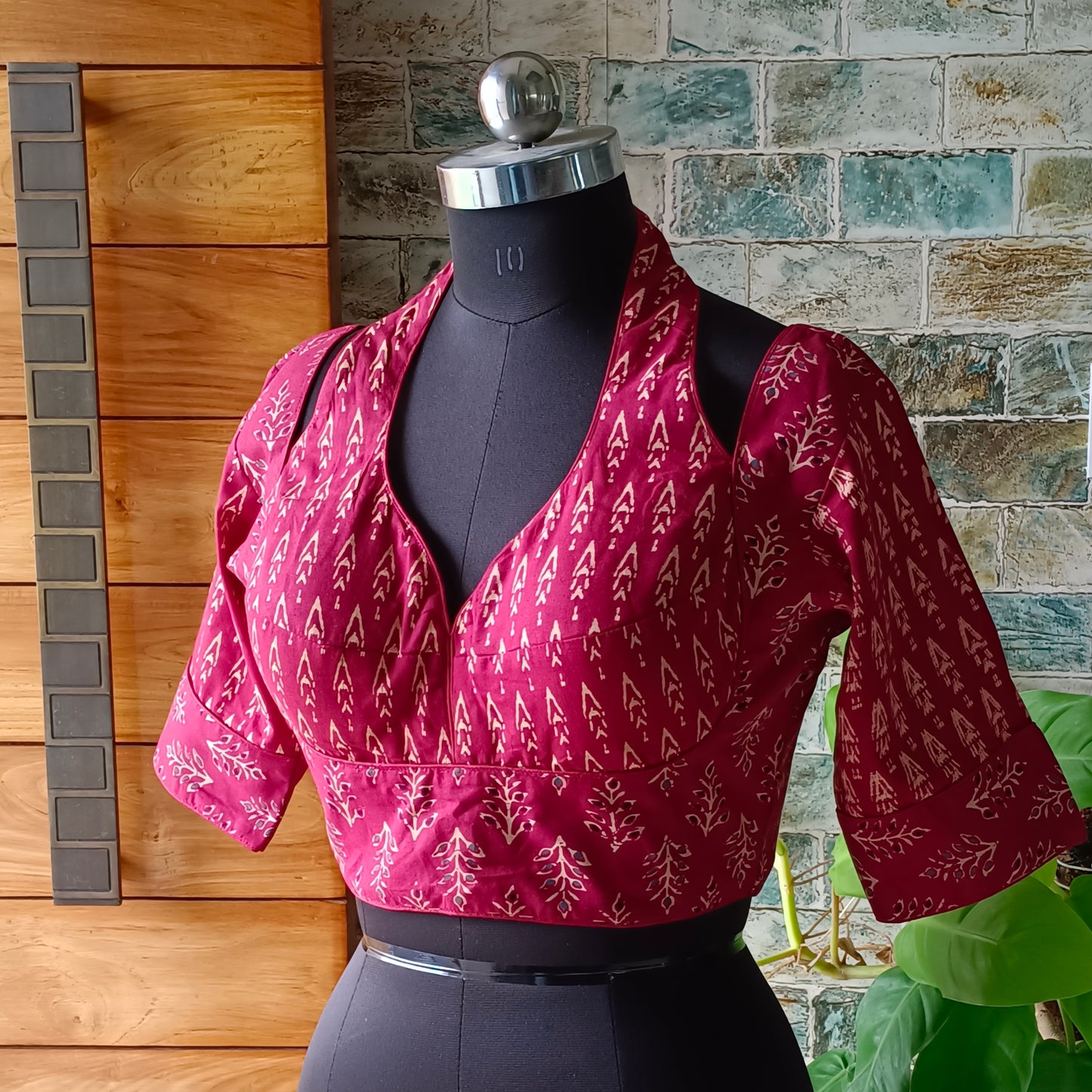 Maroon Masaba Neck Ajrak Blouse