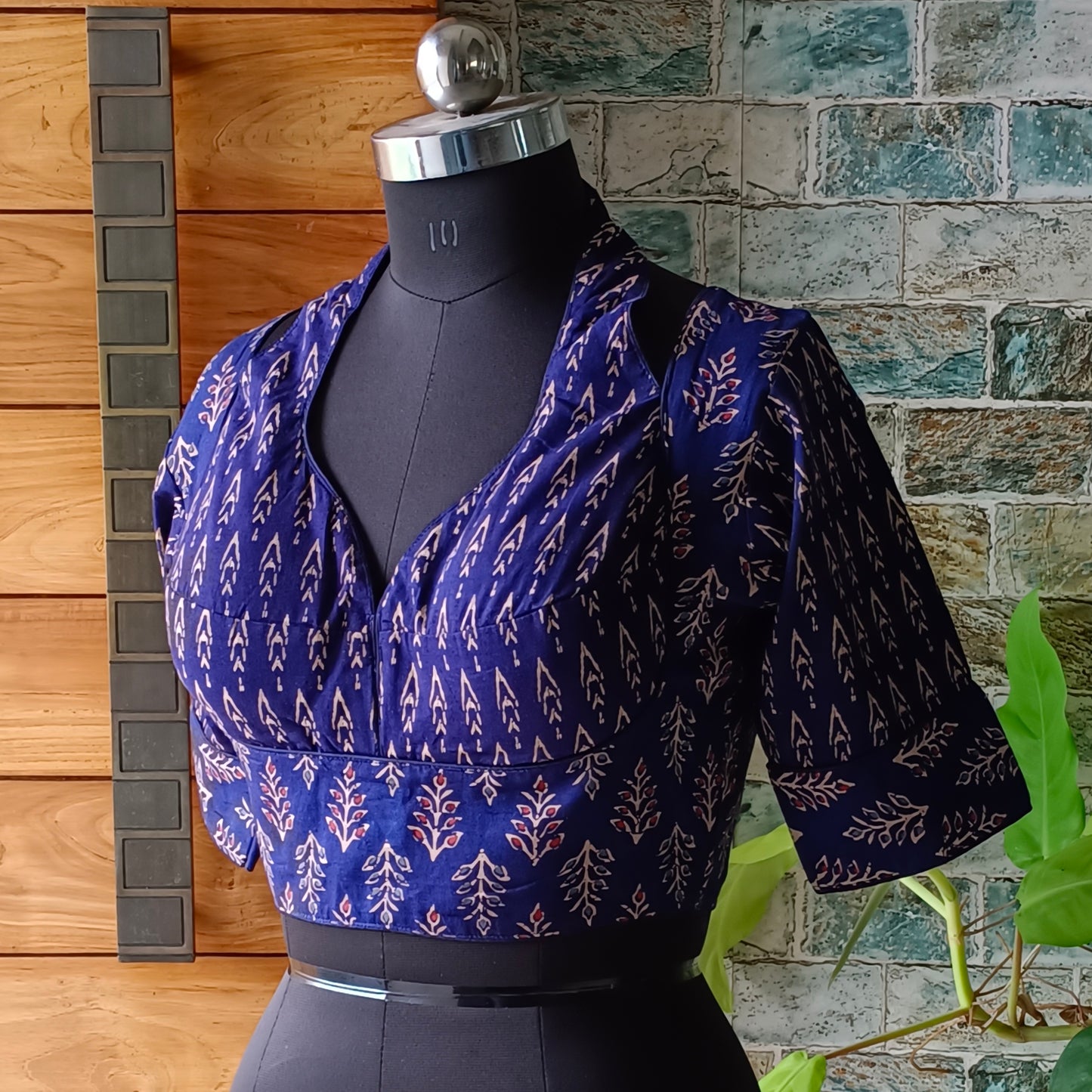 Navy Blue Masaba Neck Ajrak Blouse