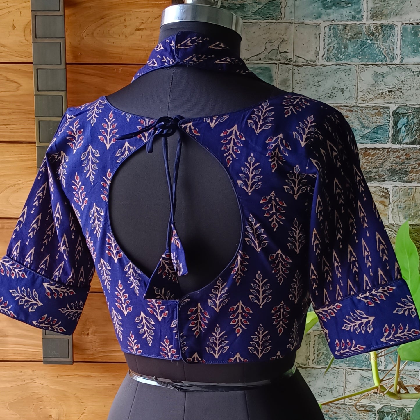 Navy Blue Masaba Neck Ajrak Blouse