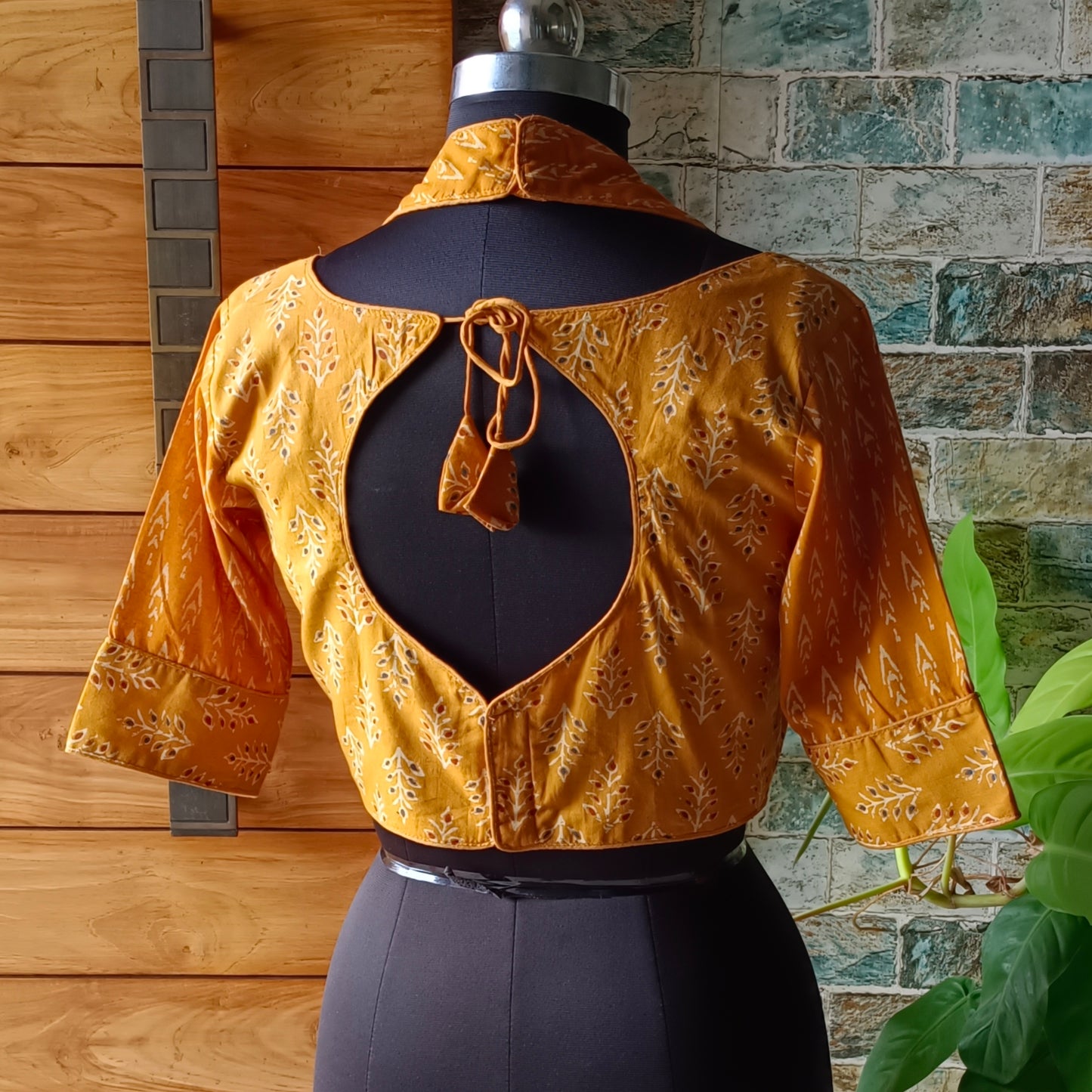 Mustard Masaba Neck Ajrak Blouse