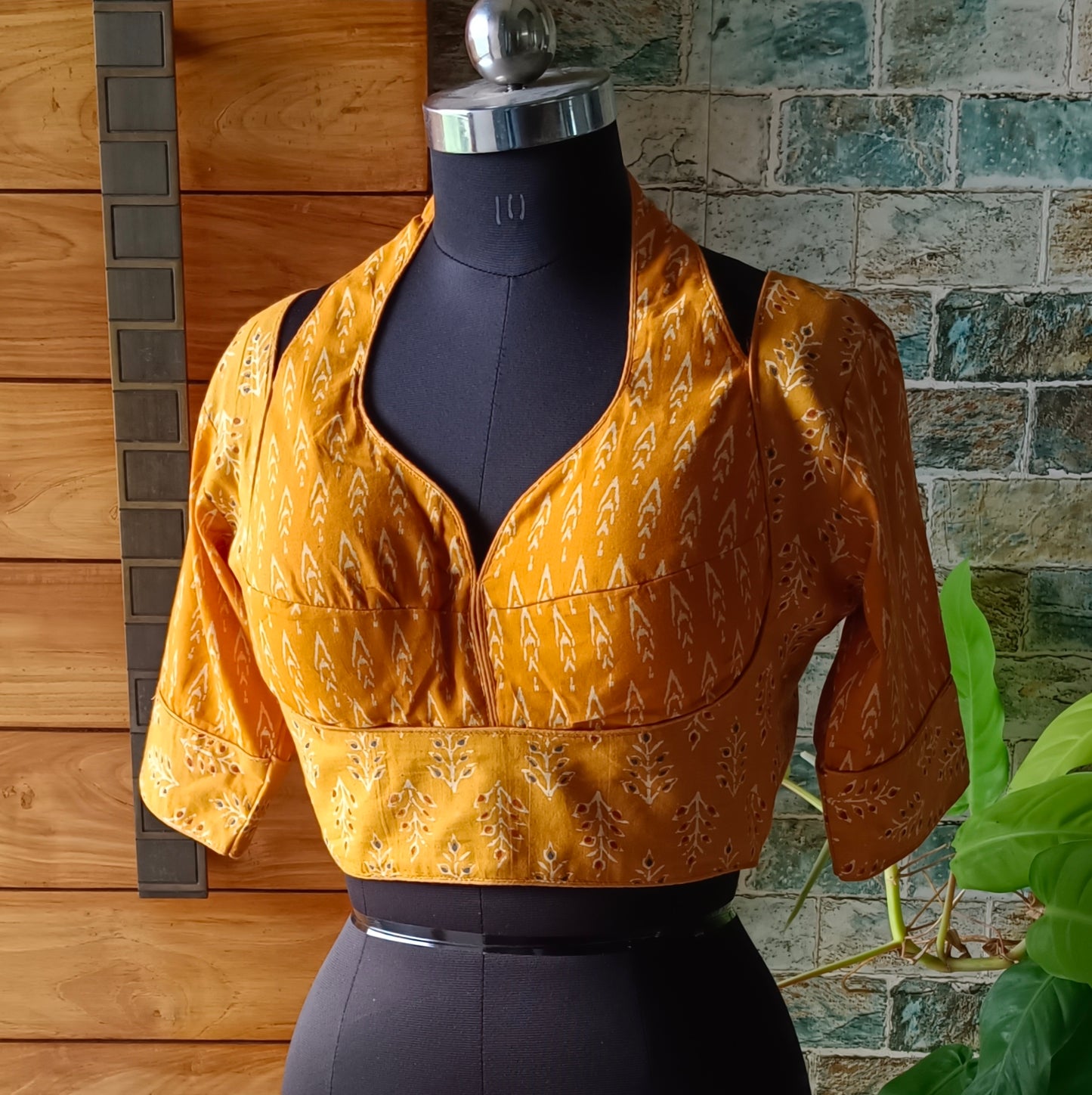 Mustard Masaba Neck Ajrak Blouse