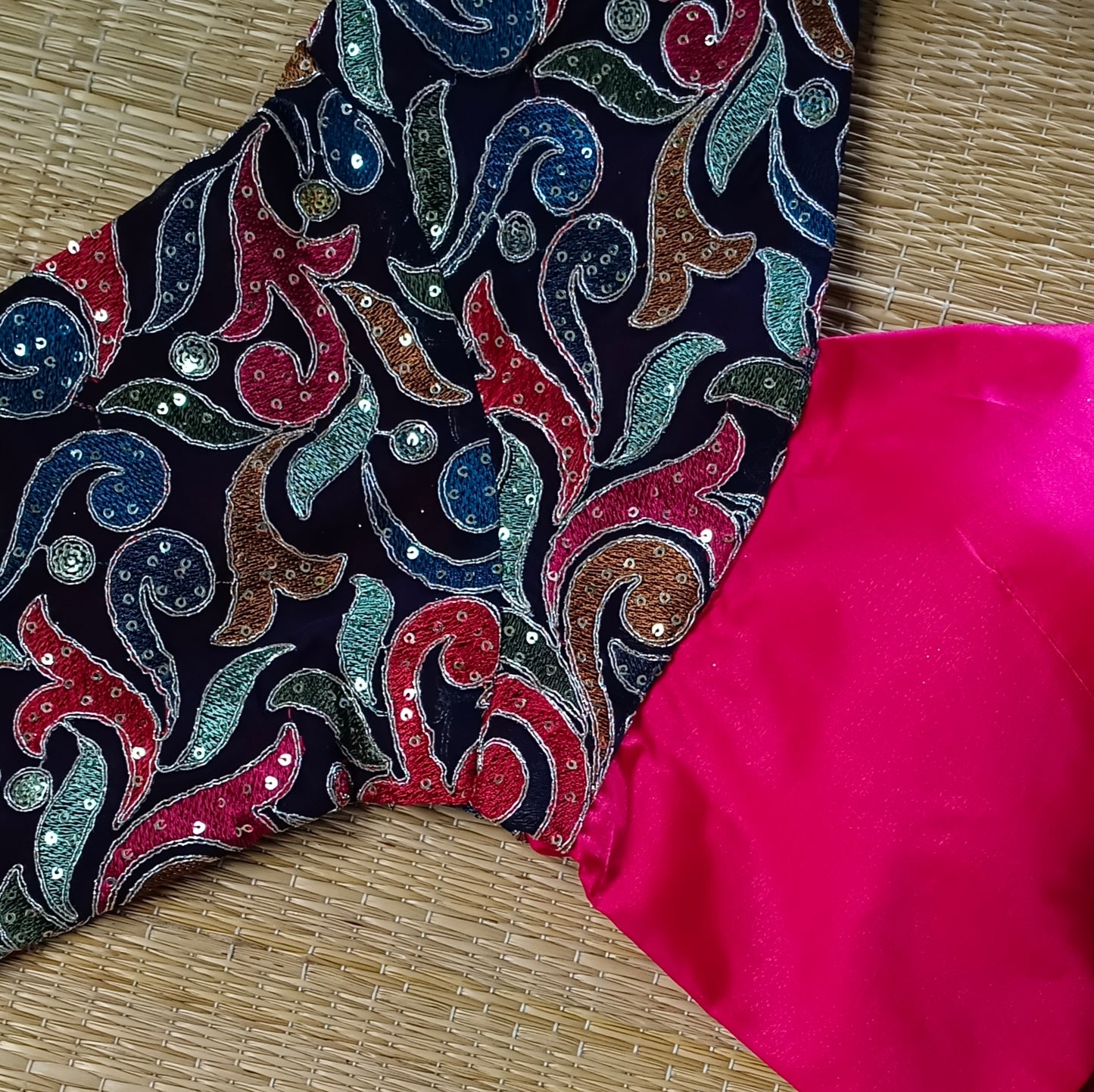 Hot pink high neck embroidery blouse