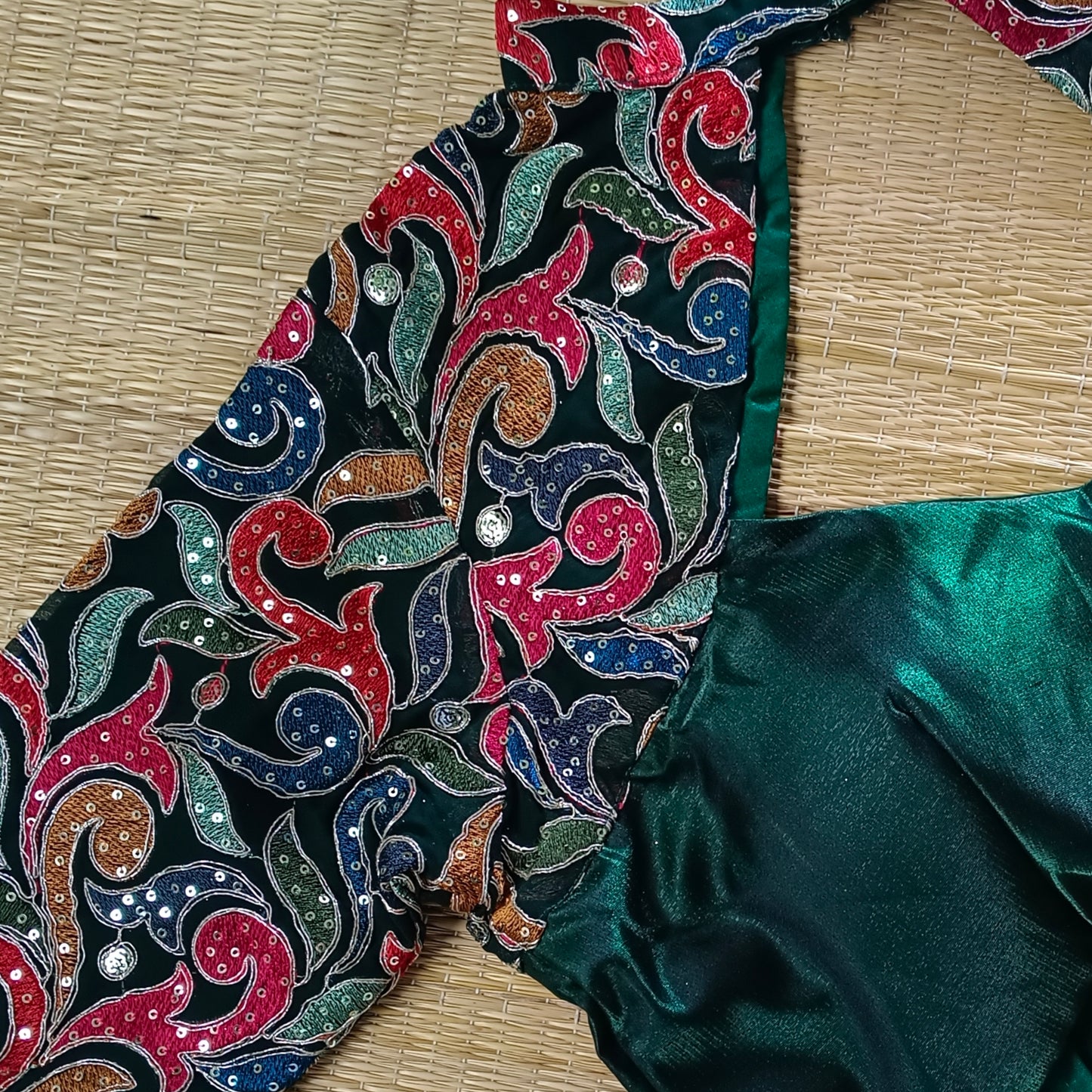 Bottle Green high neck embroidery blouse