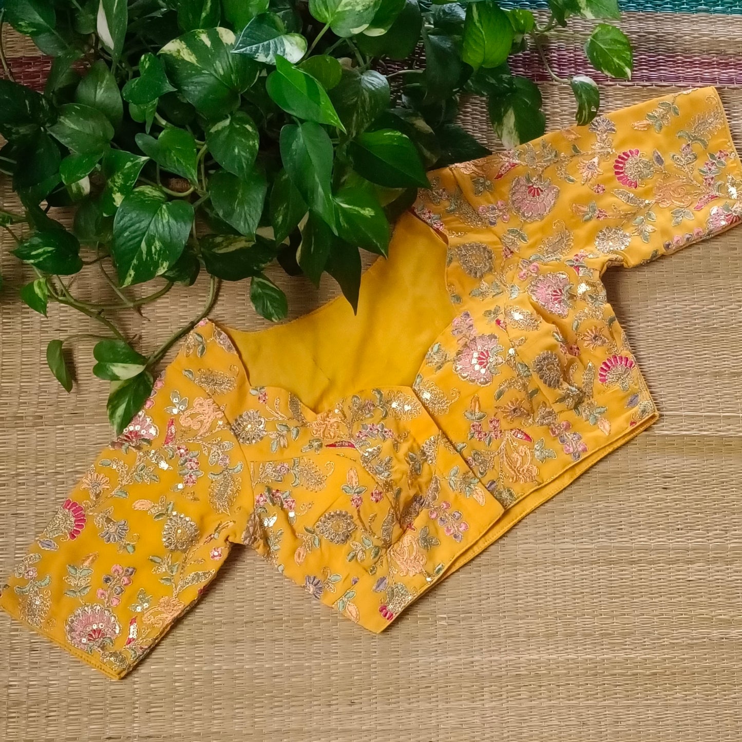 Yellow crepe code work blouse