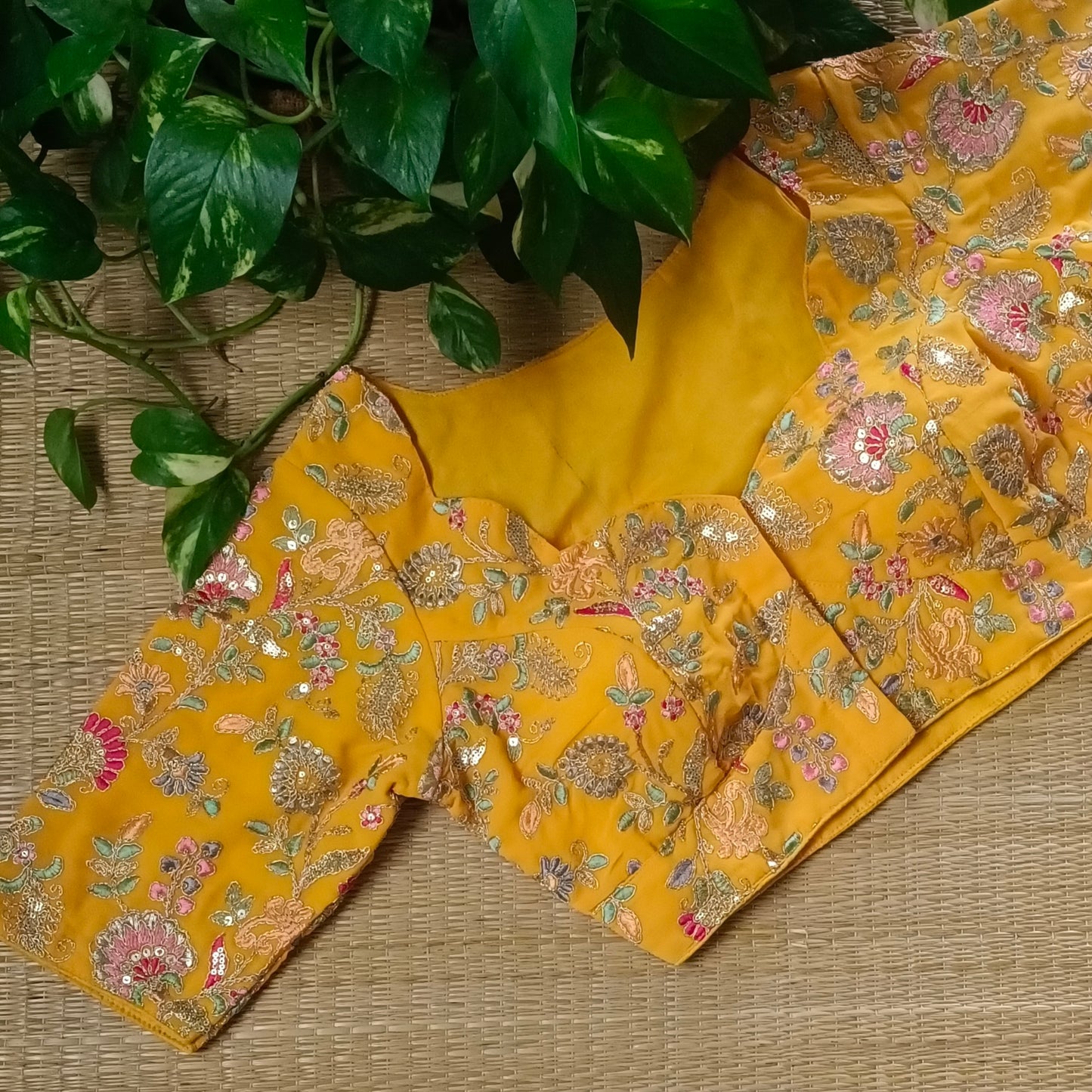 Yellow crepe code work blouse