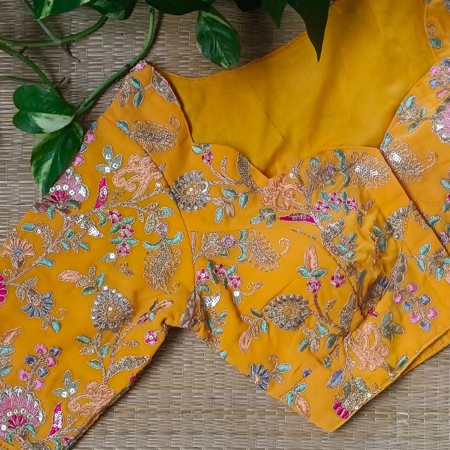 Yellow crepe code work blouse