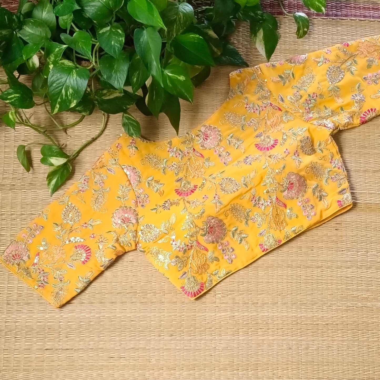Yellow crepe code work blouse