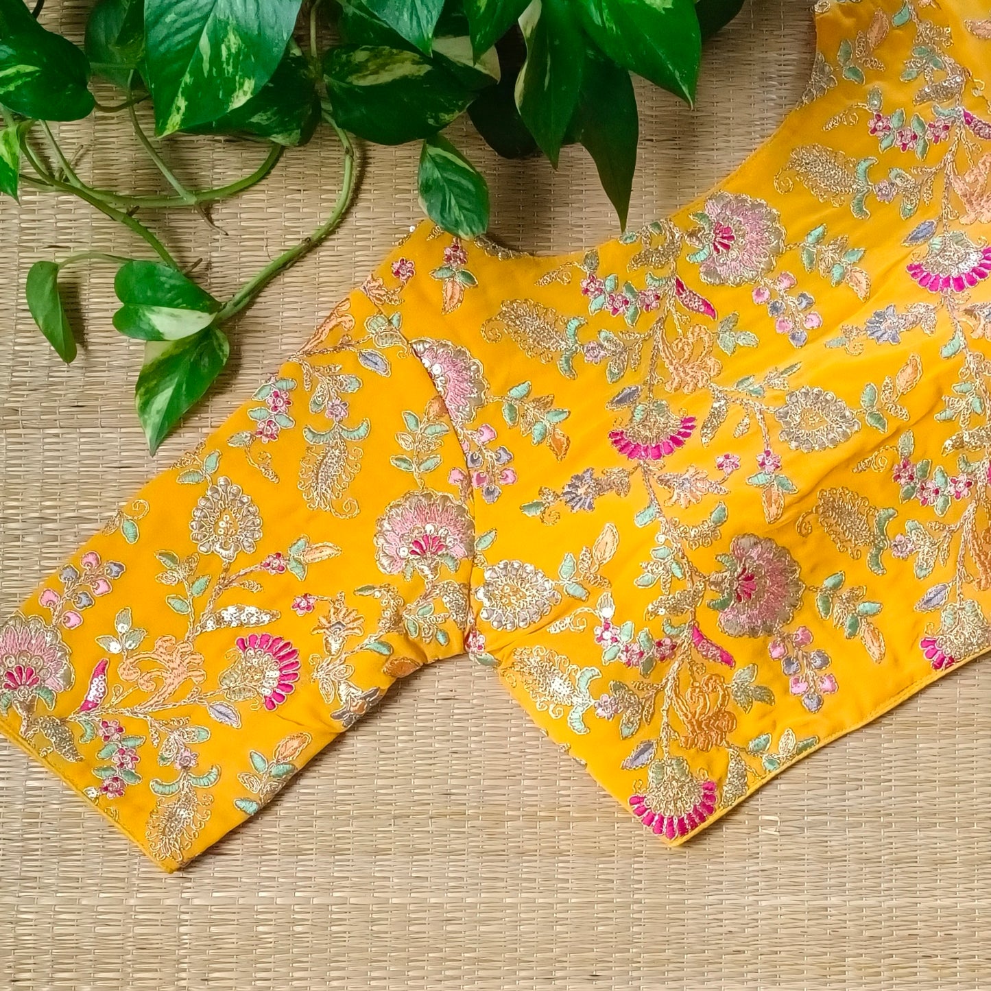 Yellow crepe code work blouse