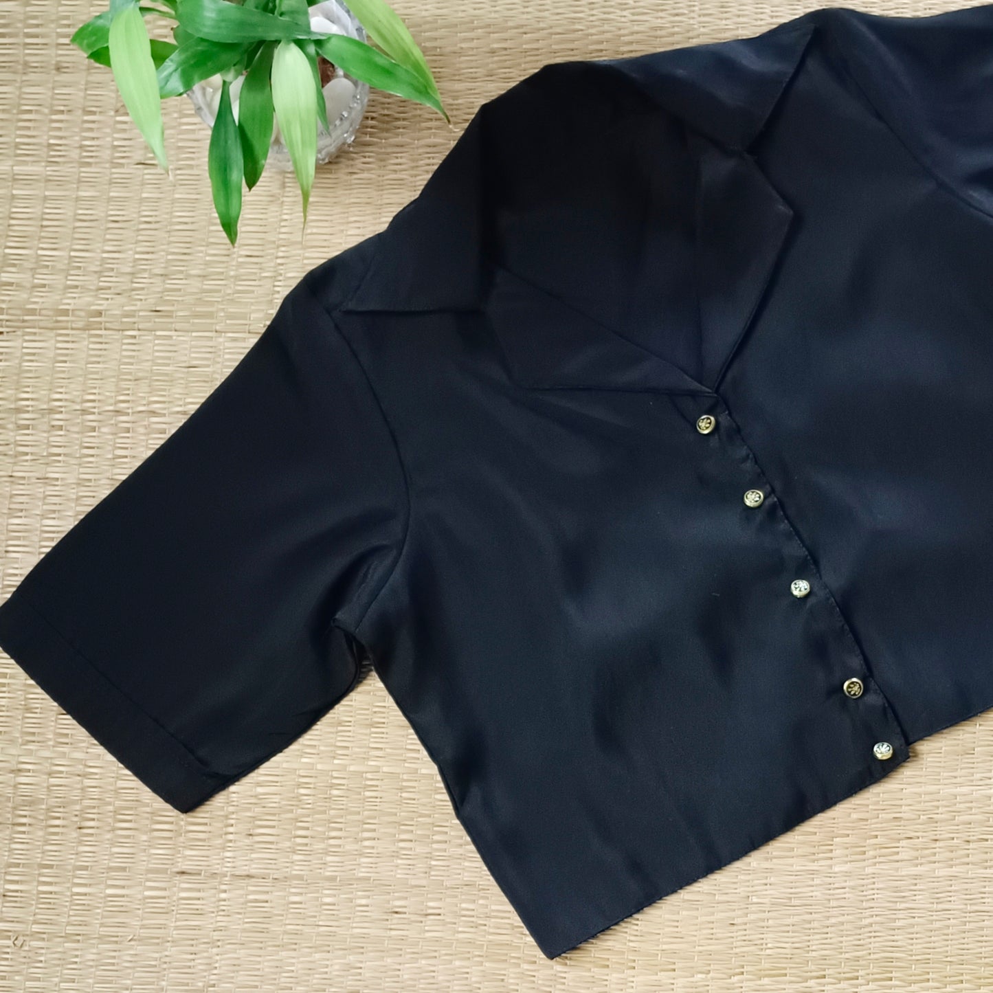 Black blazer collar long blouse