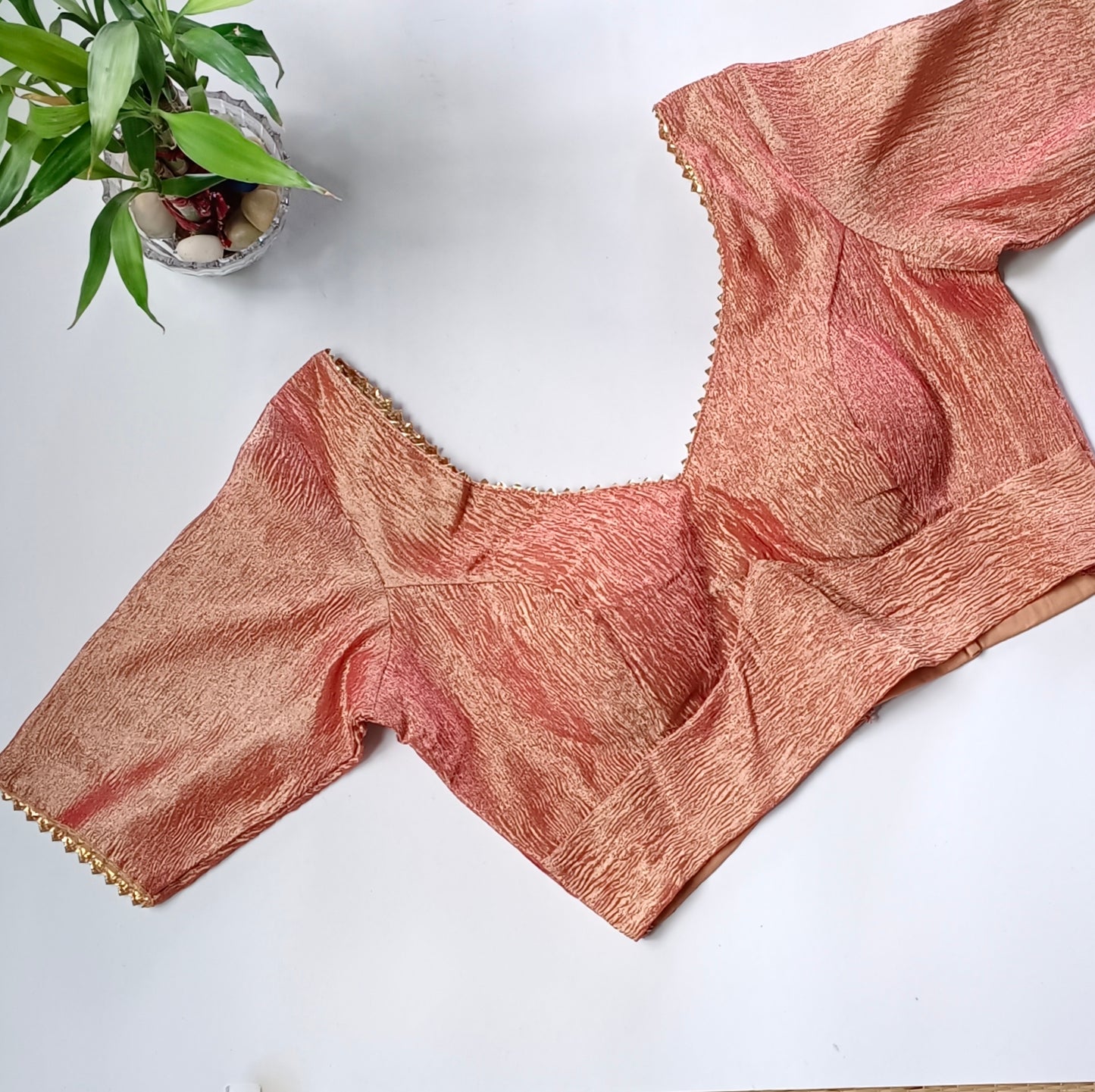 Metallic rustic orange crush tissue blouse
