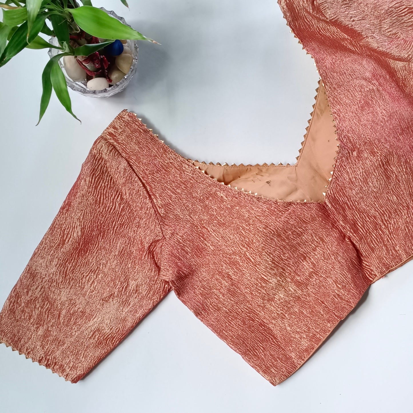Metallic rustic orange crush tissue blouse
