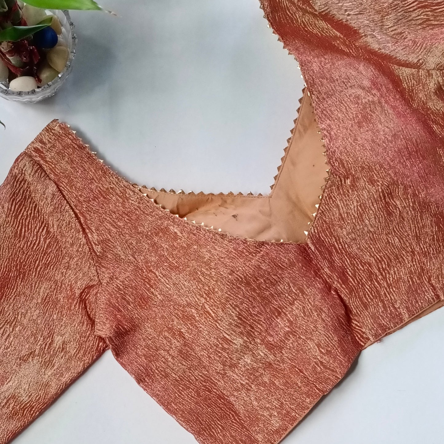 Metallic rustic orange crush tissue blouse