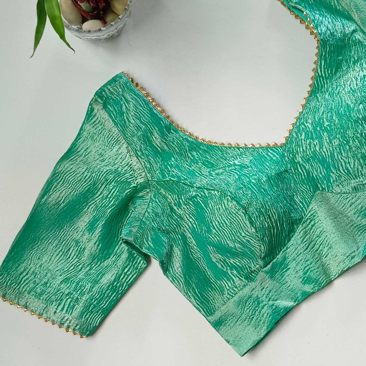 Metallic rama green crush tissue blouse