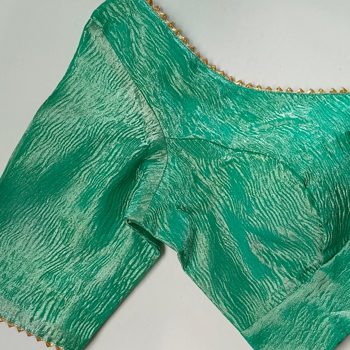 Metallic rama green crush tissue blouse