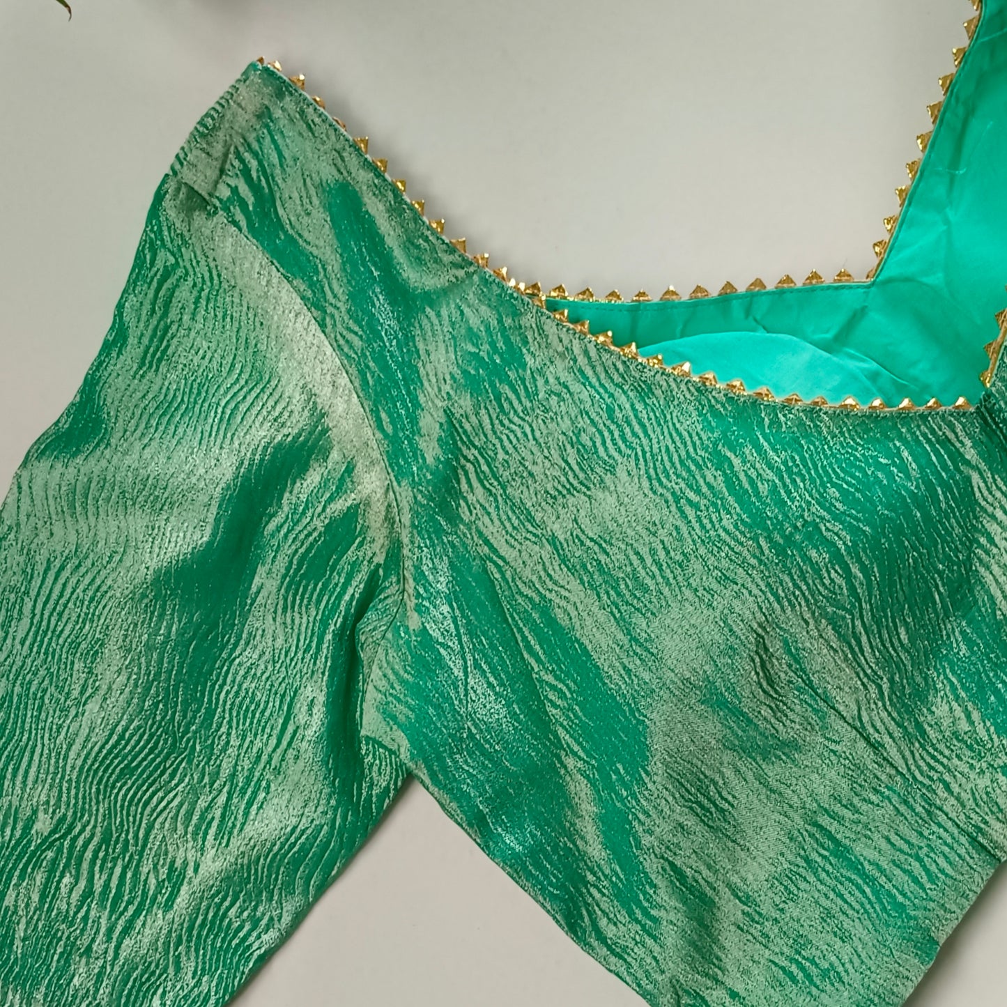 Metallic rama green crush tissue blouse