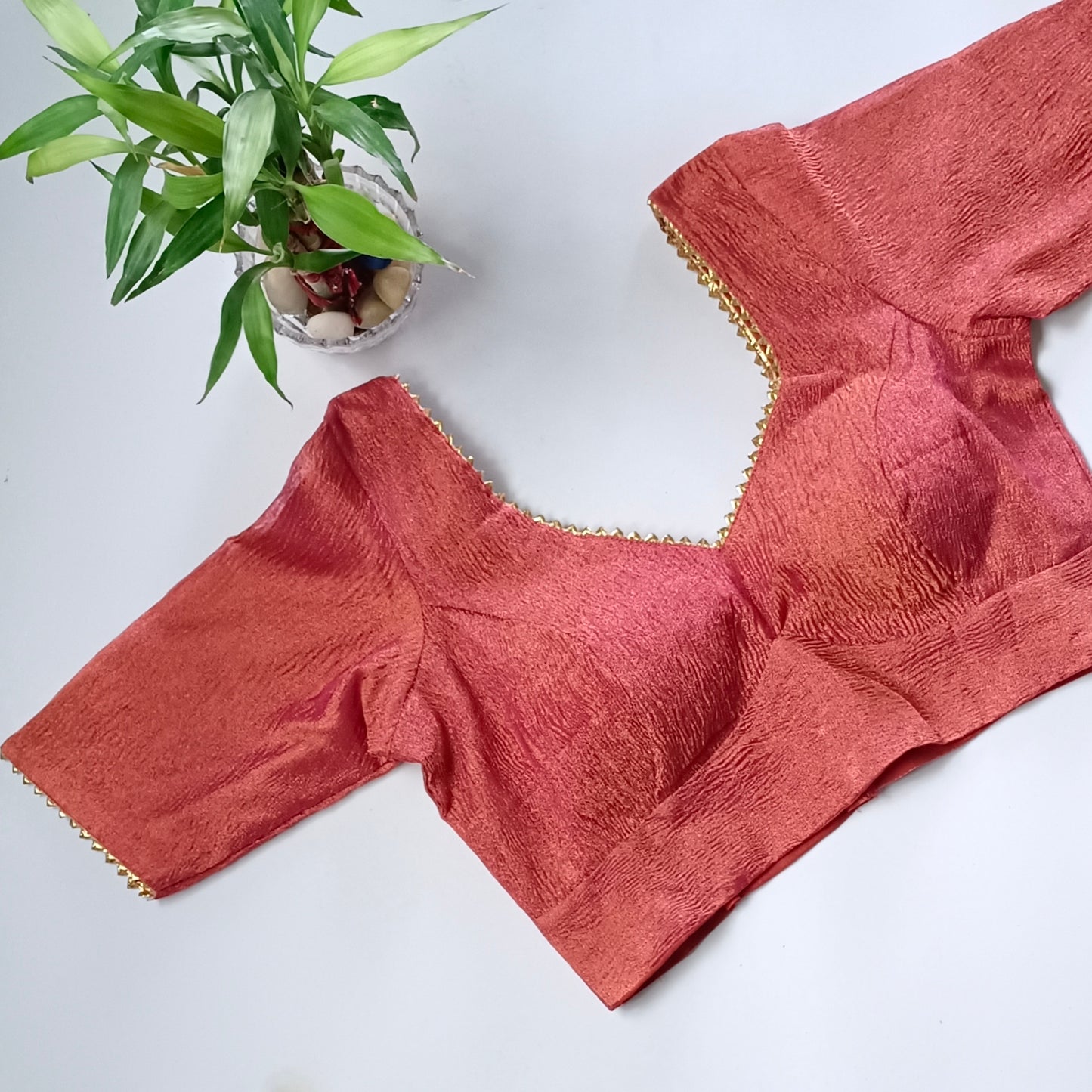 Metallic pink dual shade crush tissue blouse
